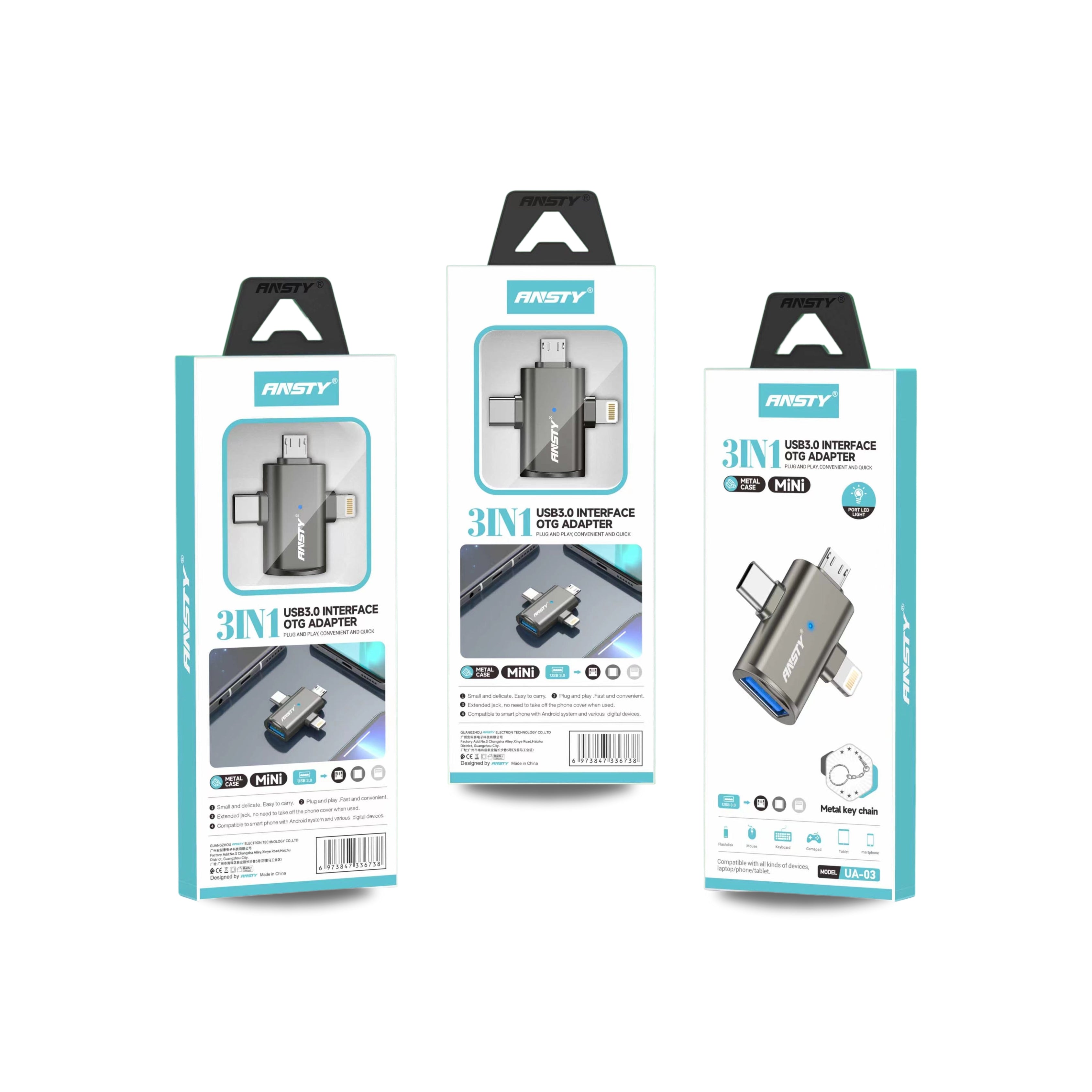 3-in-1 OTG Adapter UA-03 USB 3.0 | Lightning | Micro USB | Type-C