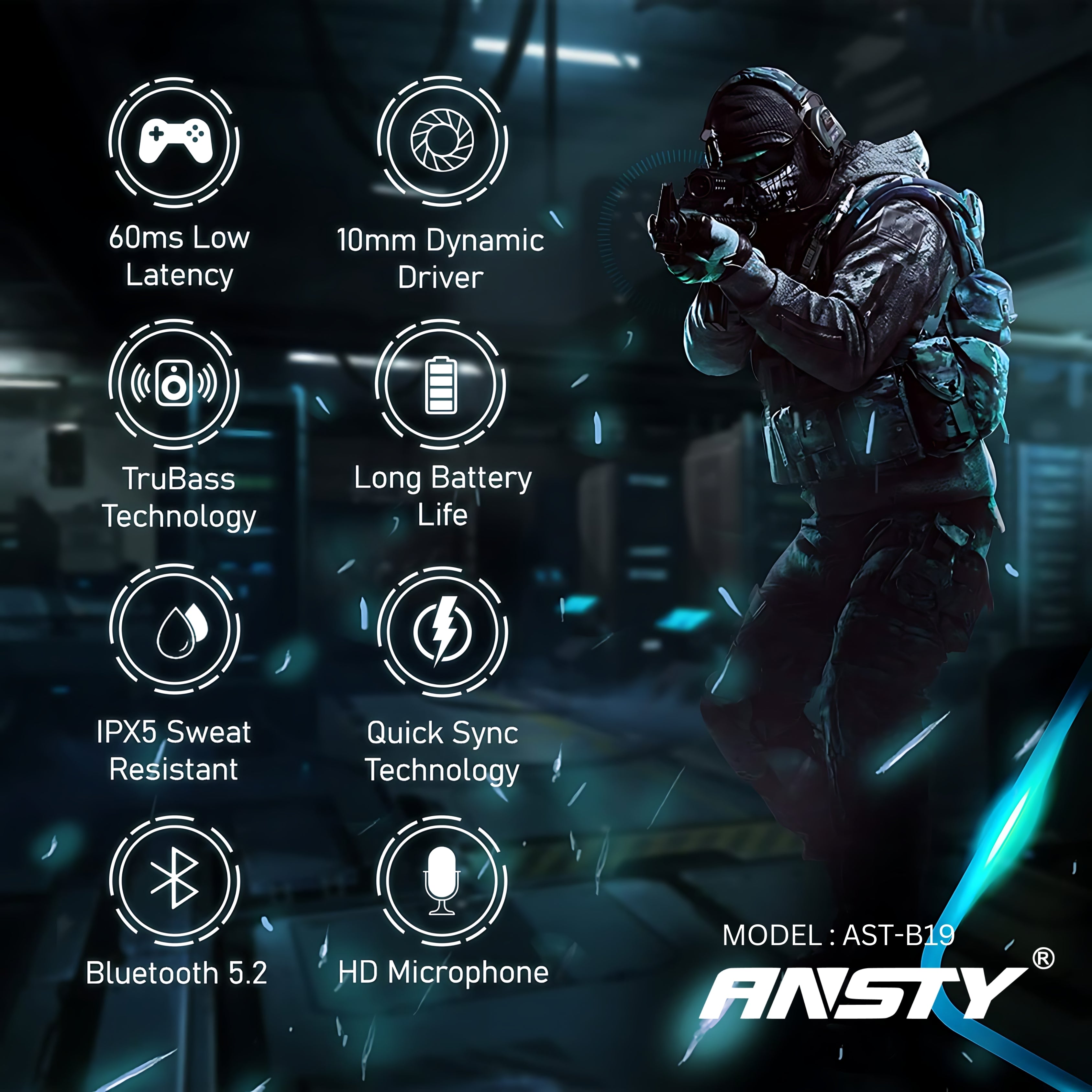 TWS Gaming Earbuds AST-B19