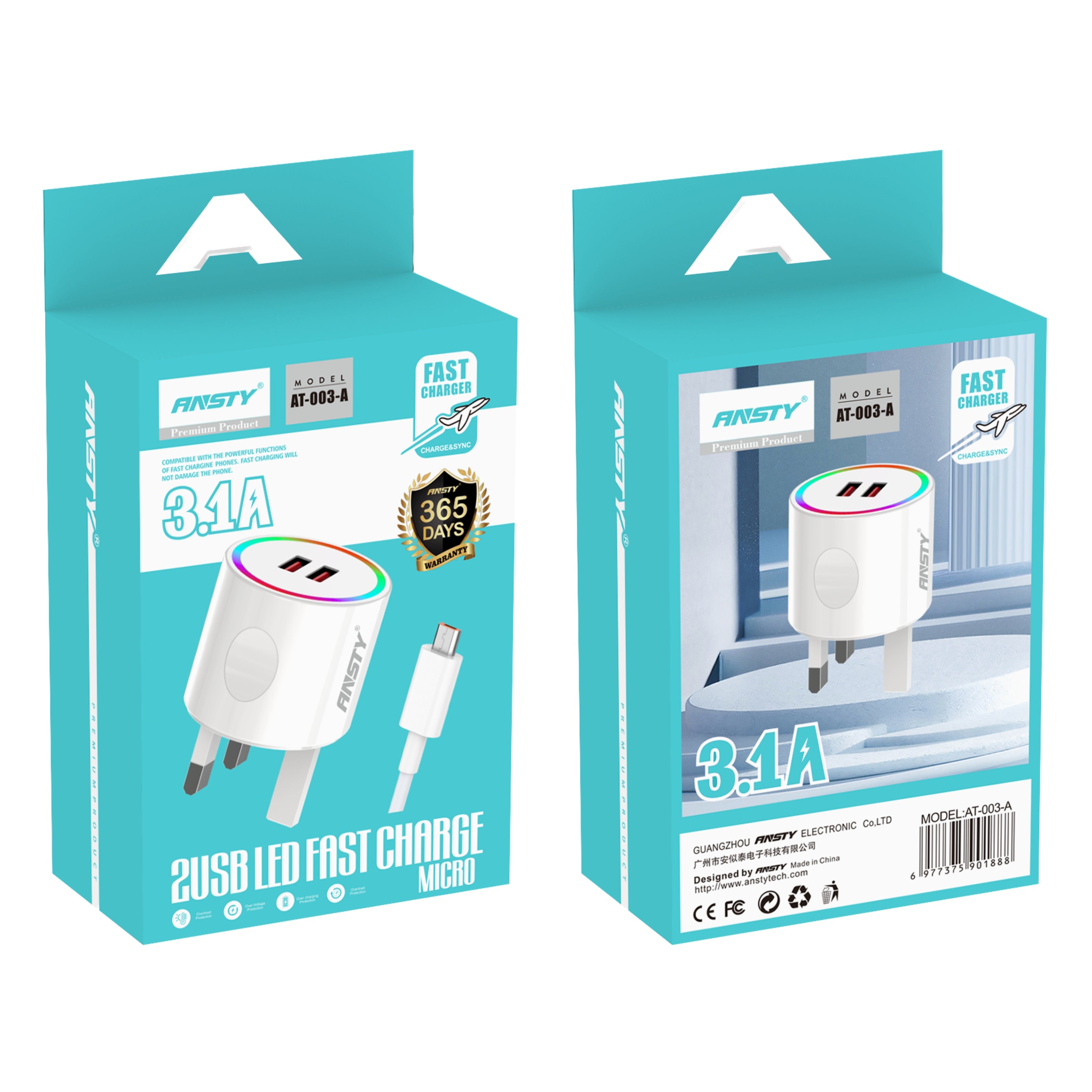 2USB LED Micro Fast Charger AT-003-A