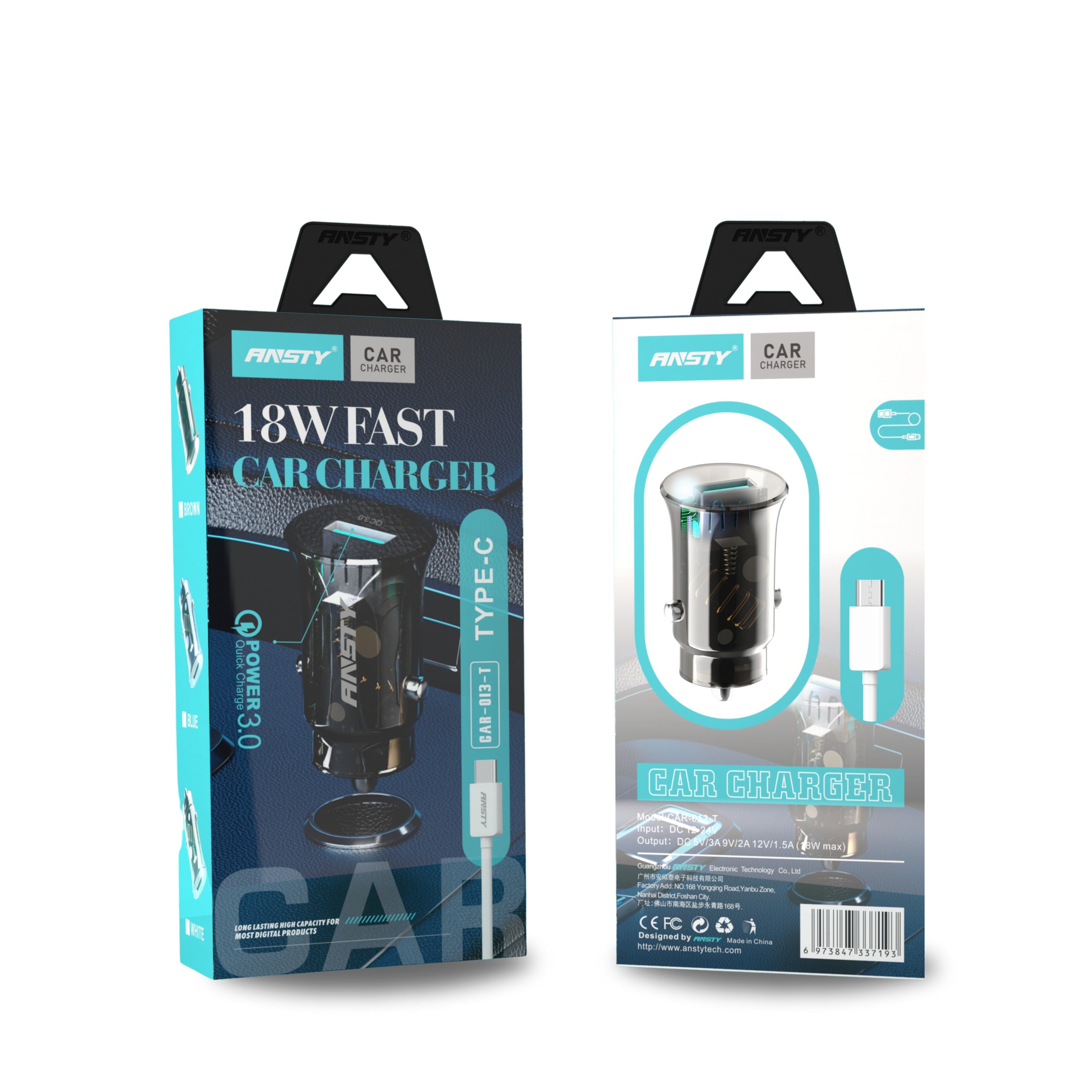 CAR-013-T 18W Fast Car Charger with Type-C Cable