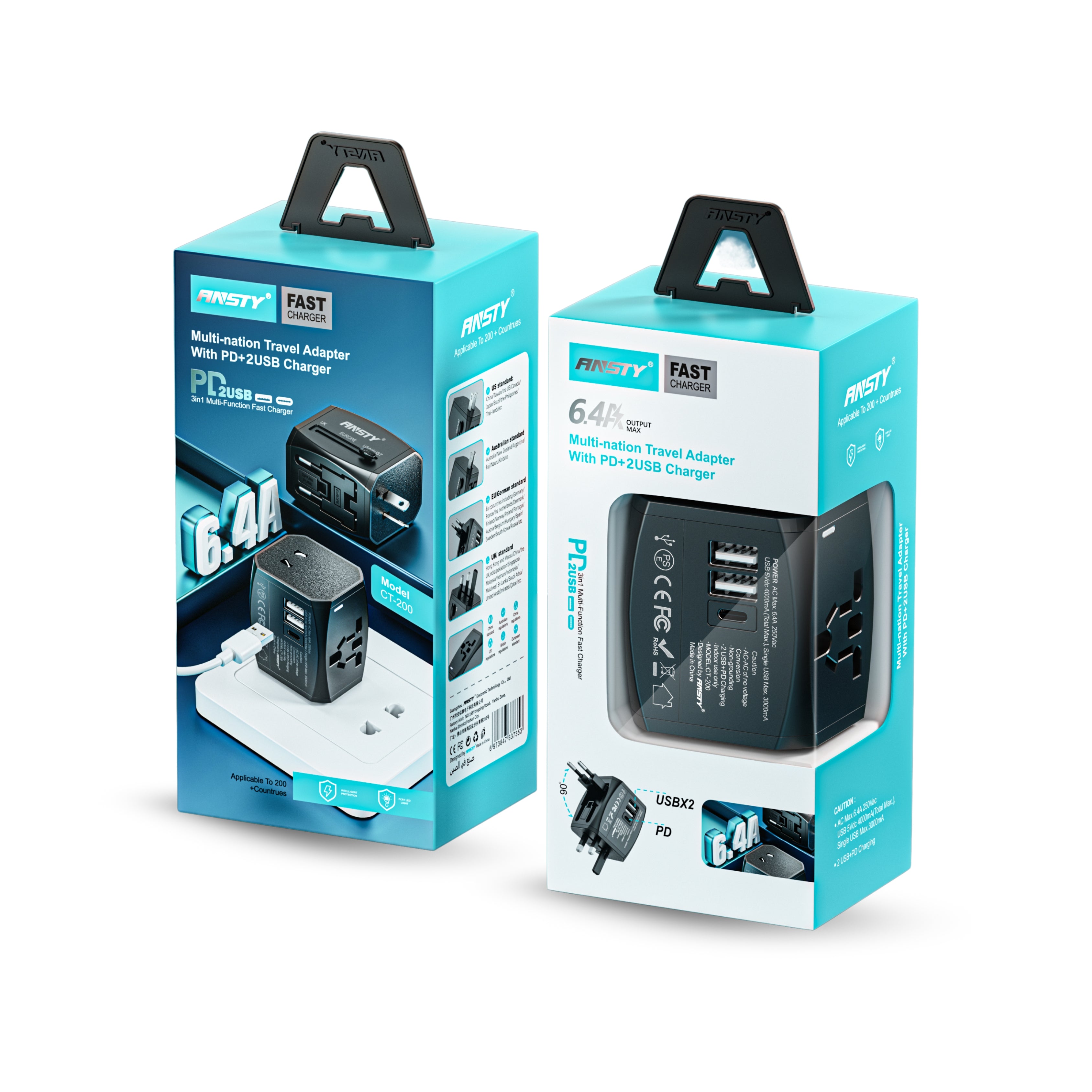 Multi-Nation Travel Adapter With PD+2USB Charger CT-200