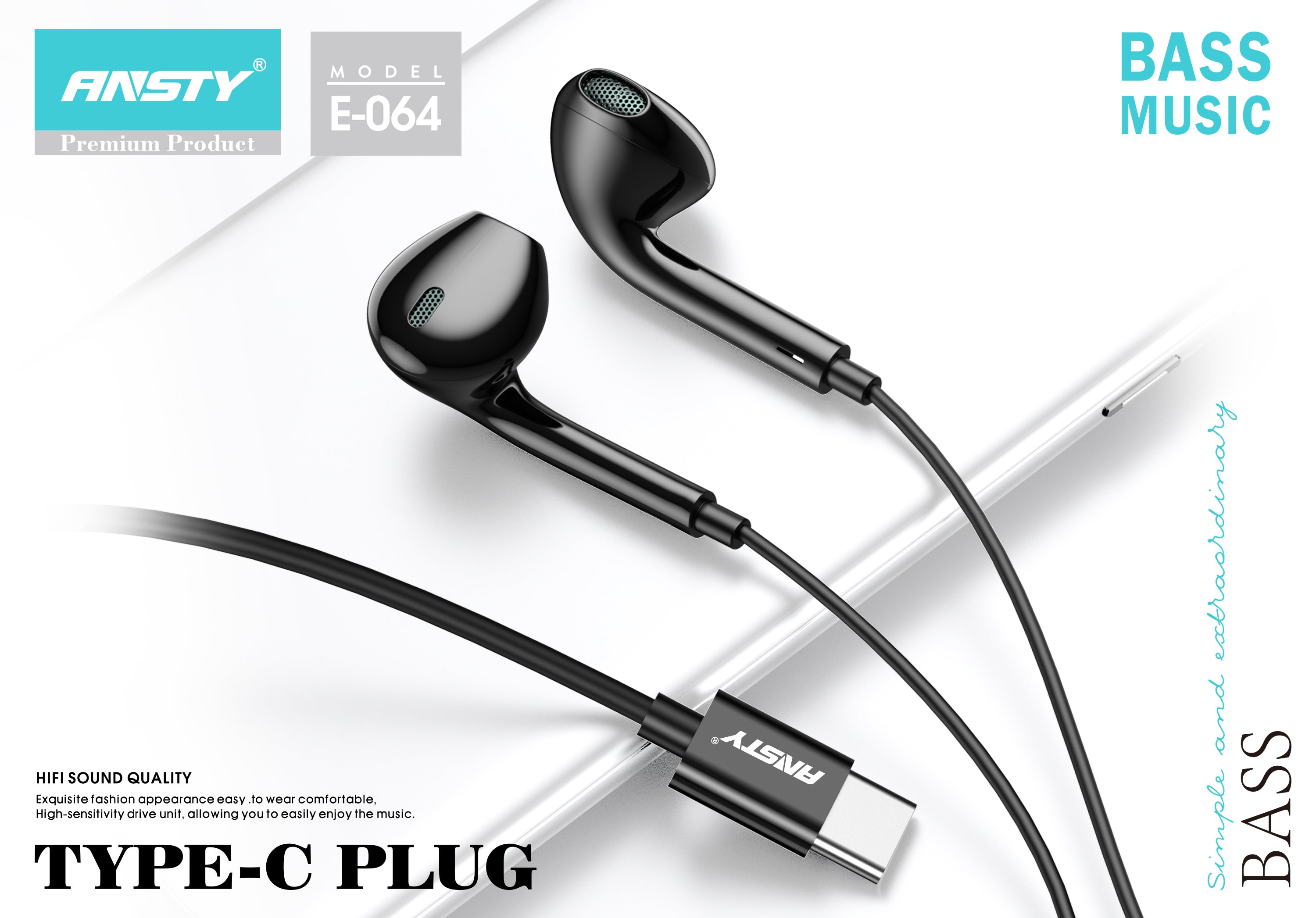 E-064 Type-C Earphones Bass Music