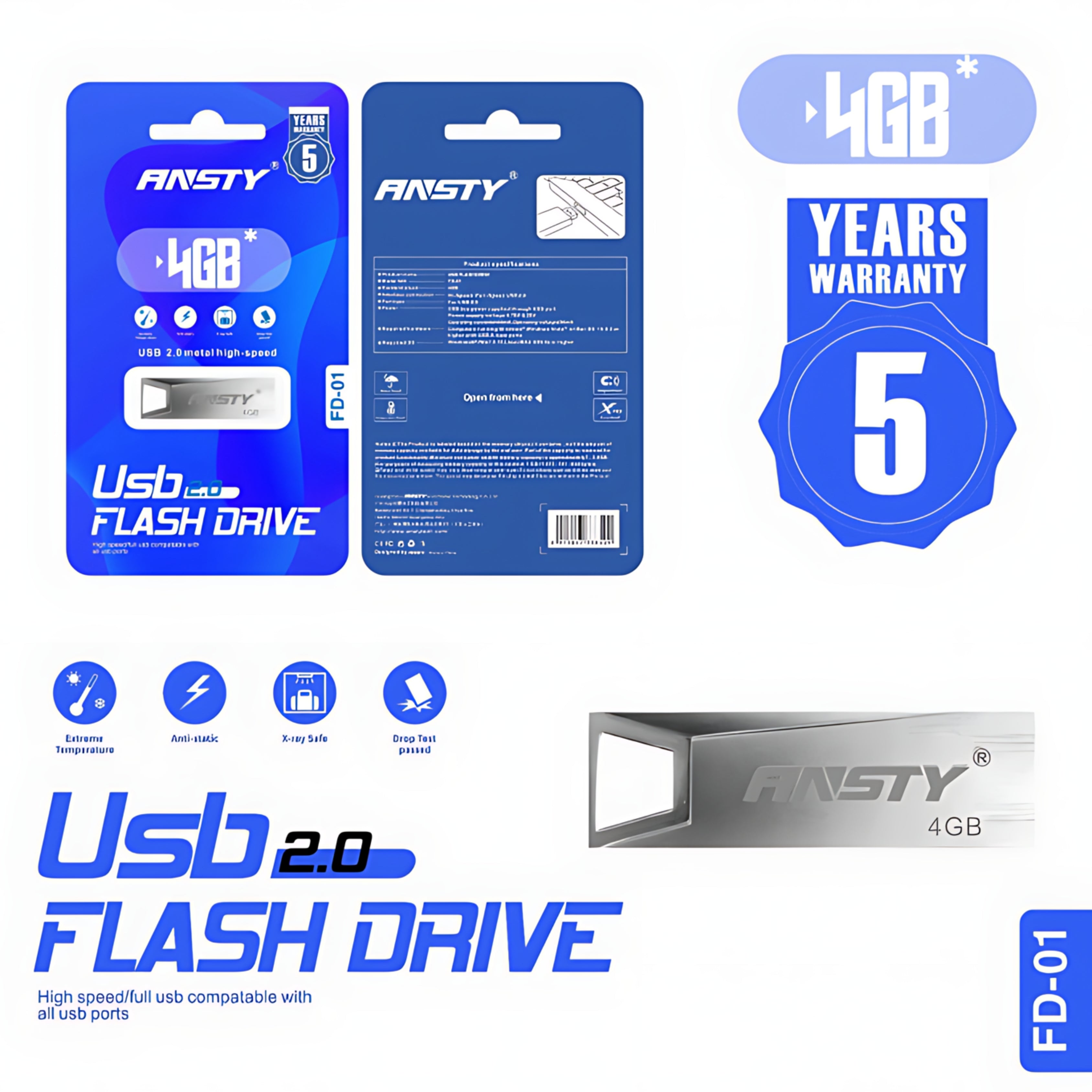 USB 2.0 FLASH DRIVE 4GB PENDRIVE FD-01