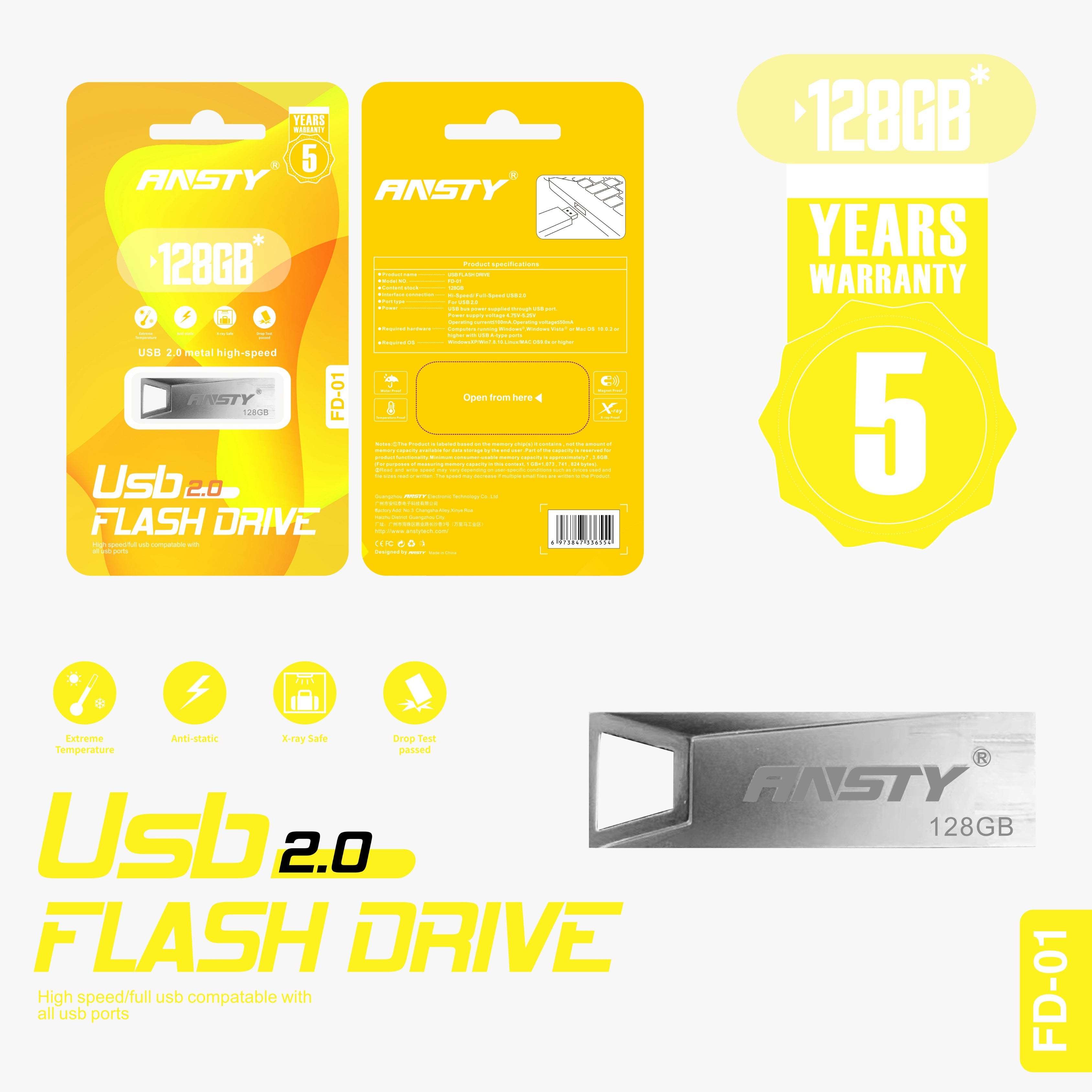 USB 2.0 FLASH DRIVE 128GB PENDRIVE FD-01