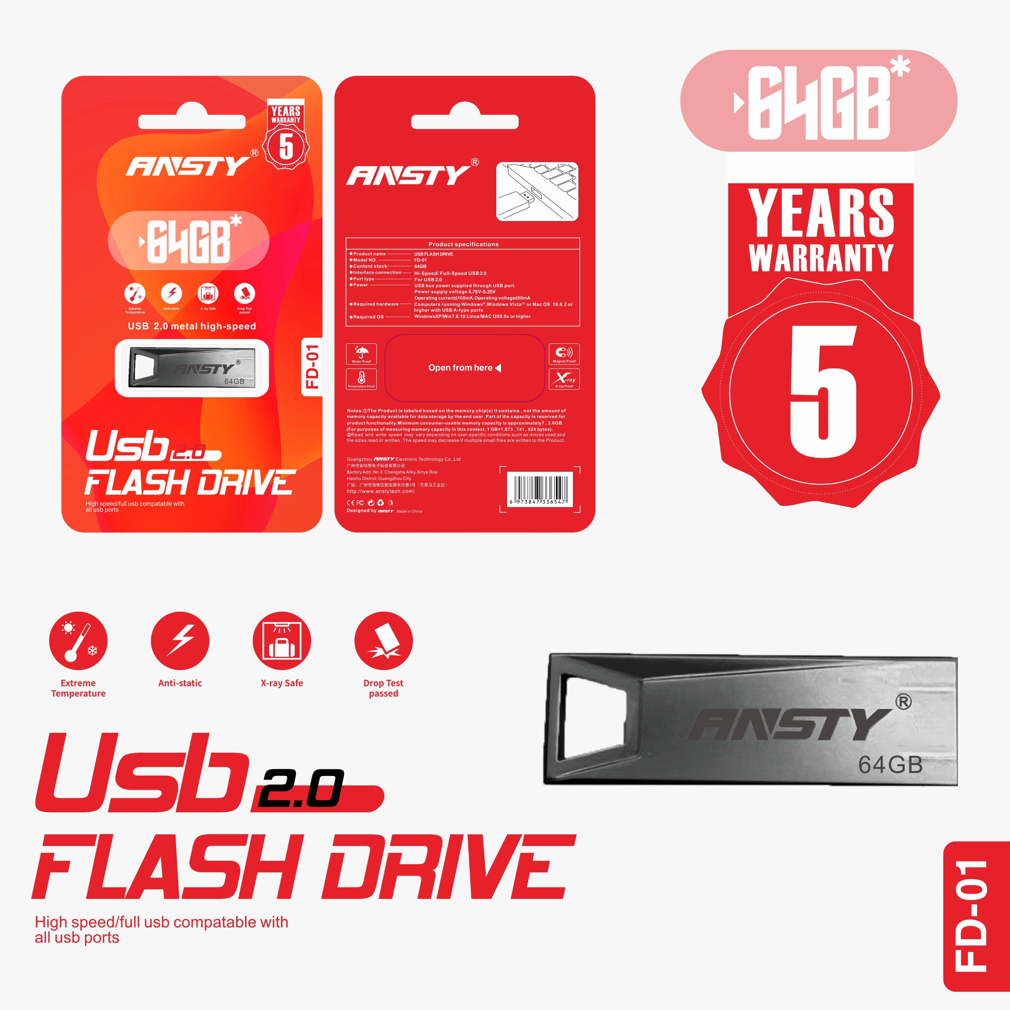 USB 2.0 FLASH DRIVE 64GB PENDRIVE FD-01