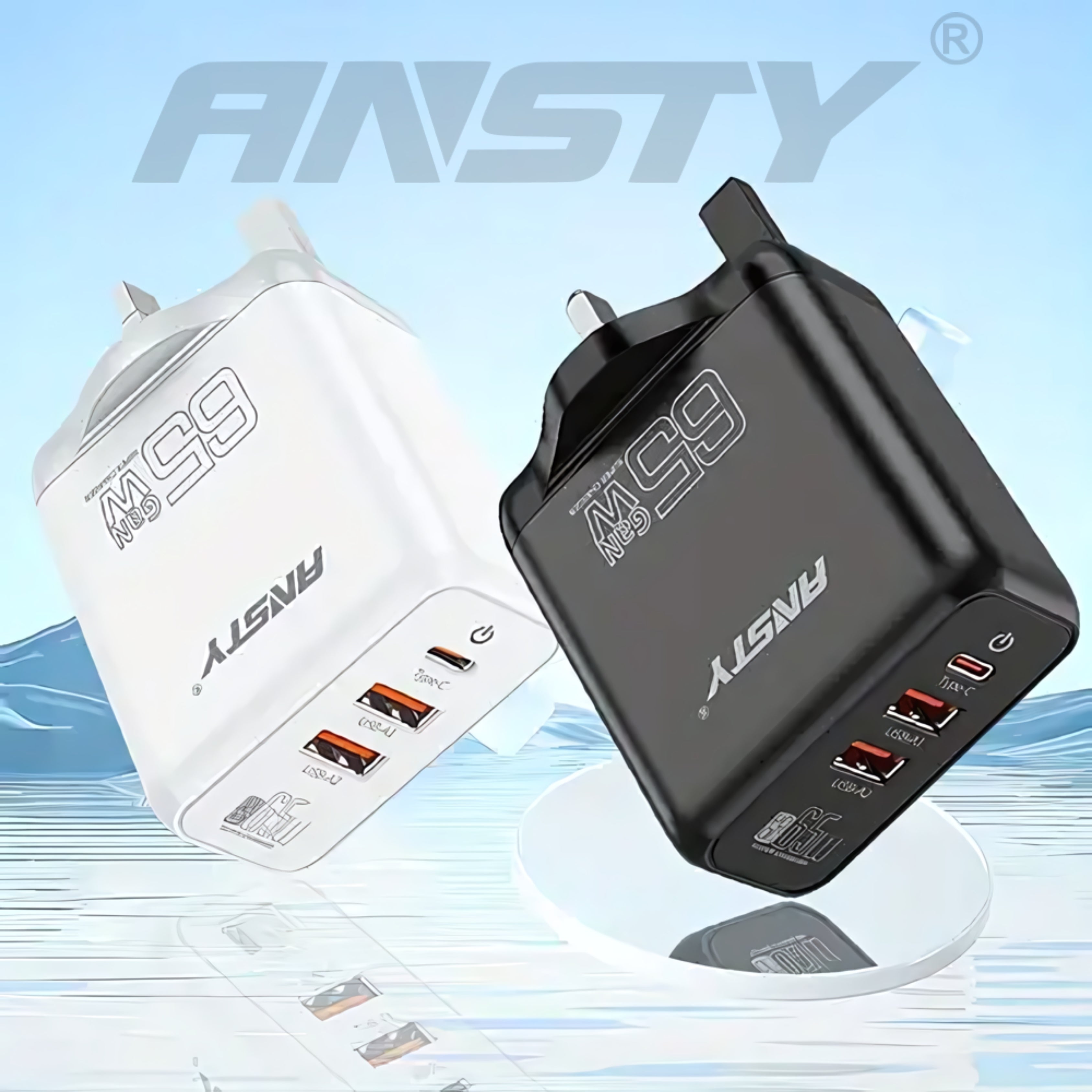 GNK-01-PT 65W GaN Fast Charger (2 USB-A + 1 USB-C)