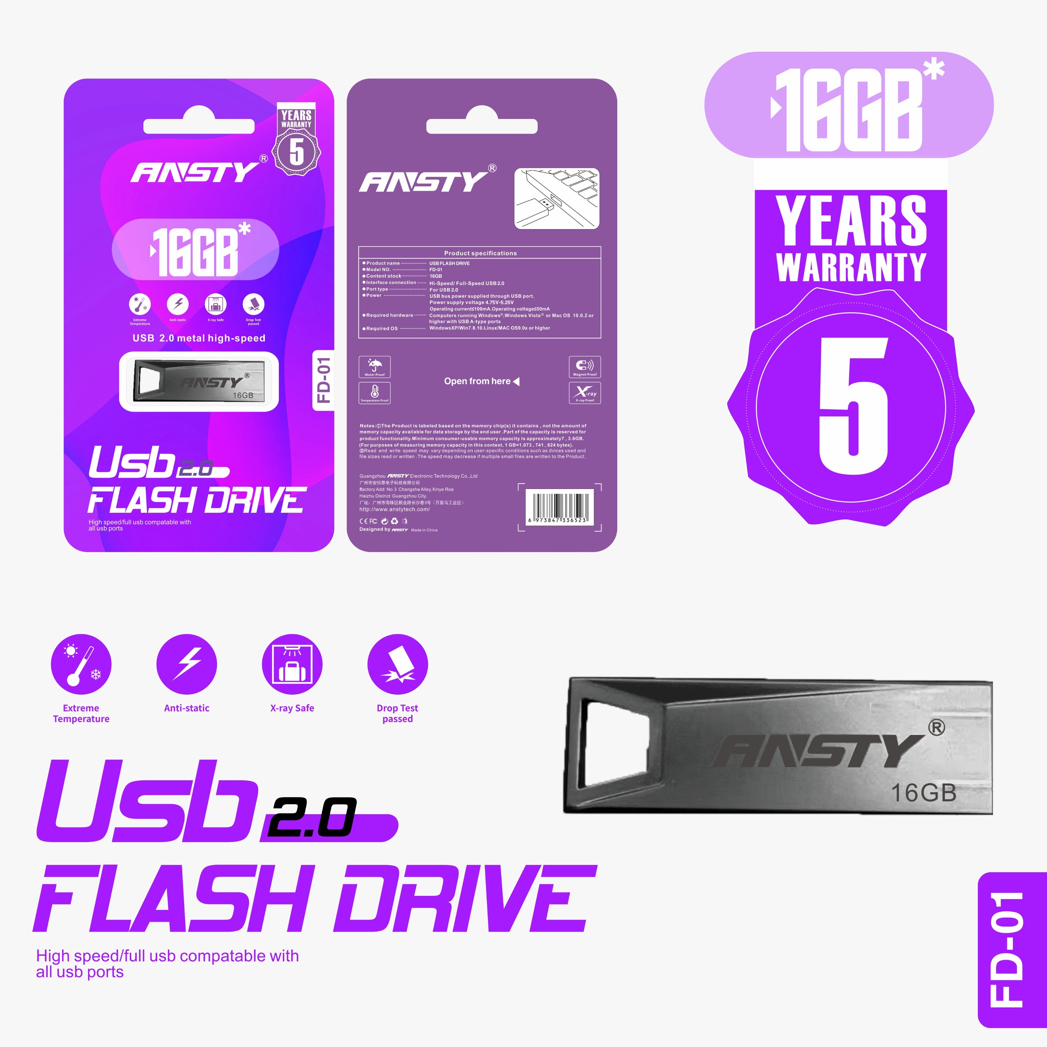 USB 2.0 FLASH DRIVE 16GB PENDRIVE FD-01