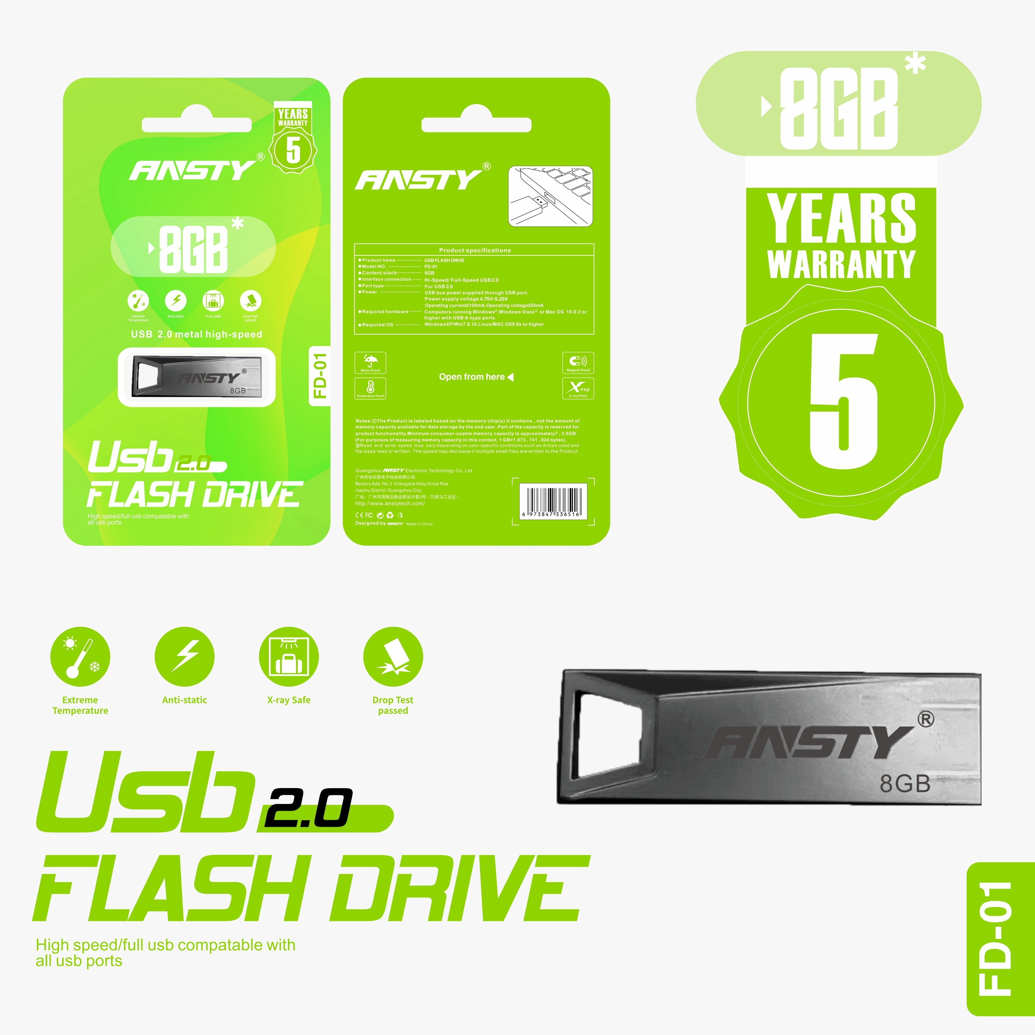 USB 2.0 FLASH DRIVE 8GB PENDRIVE FD-01