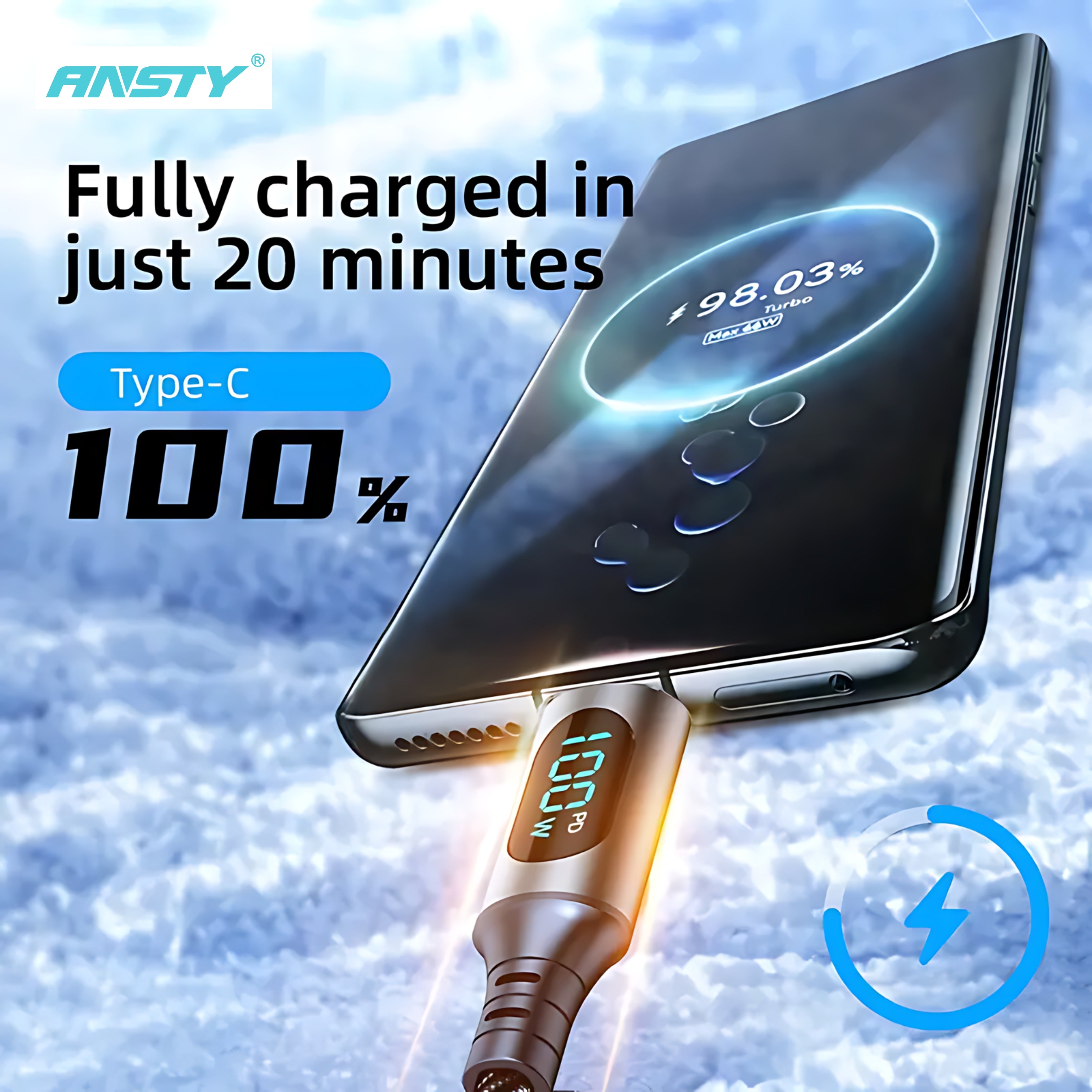 Type-C to Type-C 100W LED Display Fast Charging Cable S-027