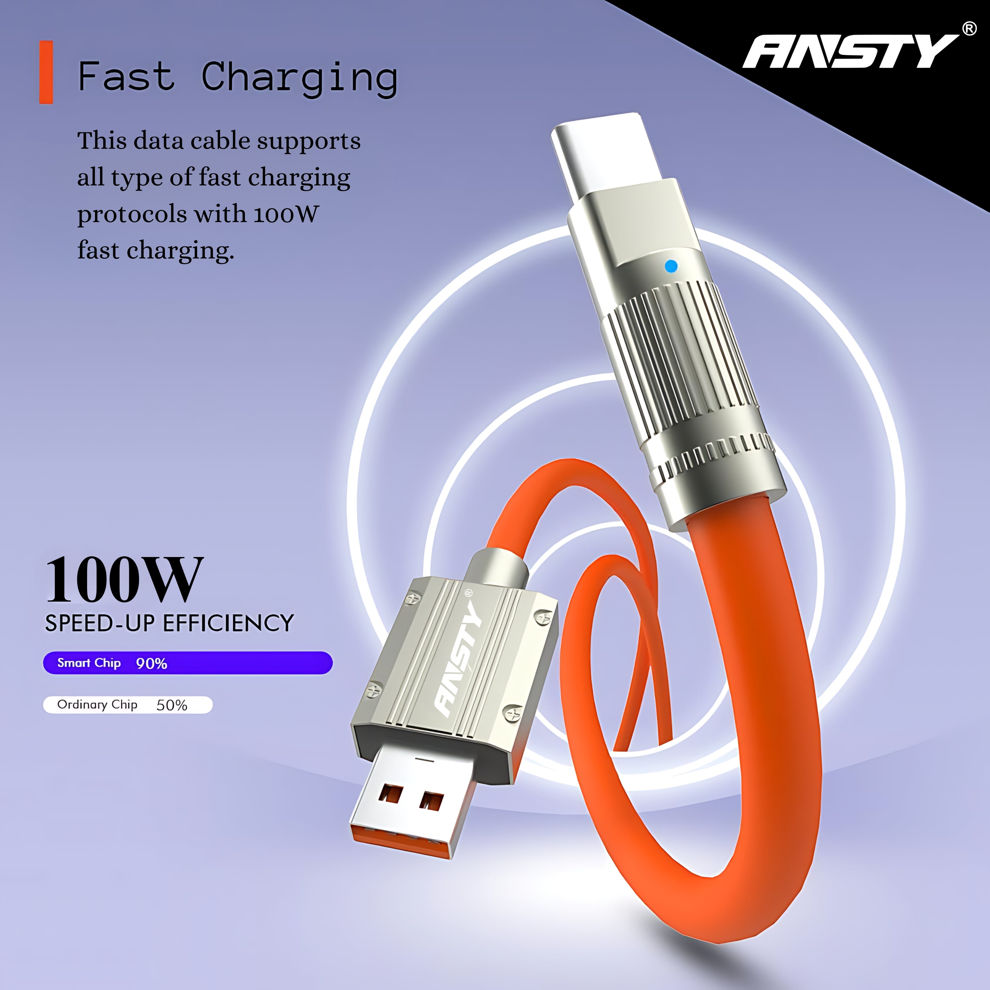 100W Type-C Fireproof Silicone Data Cable S-050-T