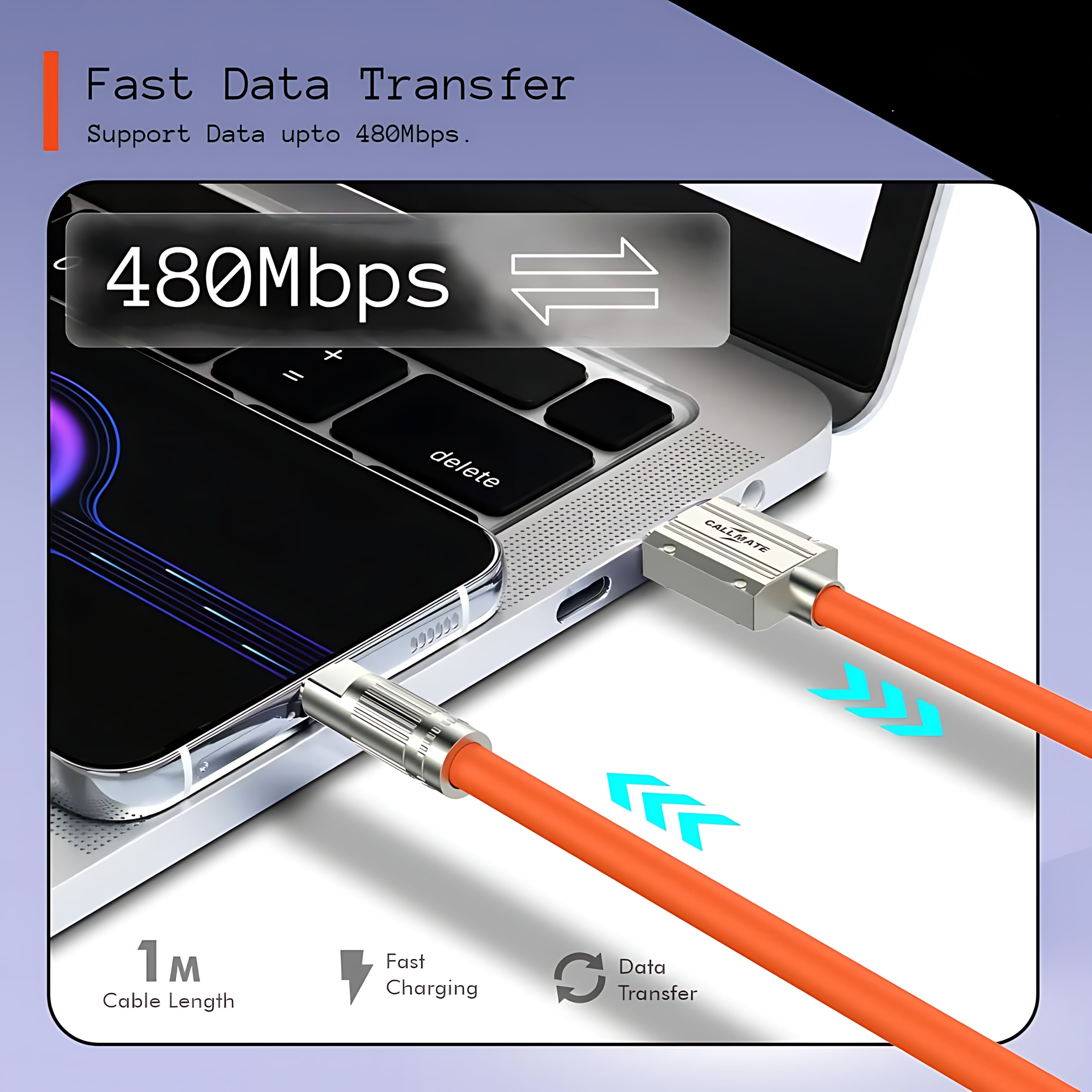 100W Type-C Fireproof Silicone Data Cable S-050-T