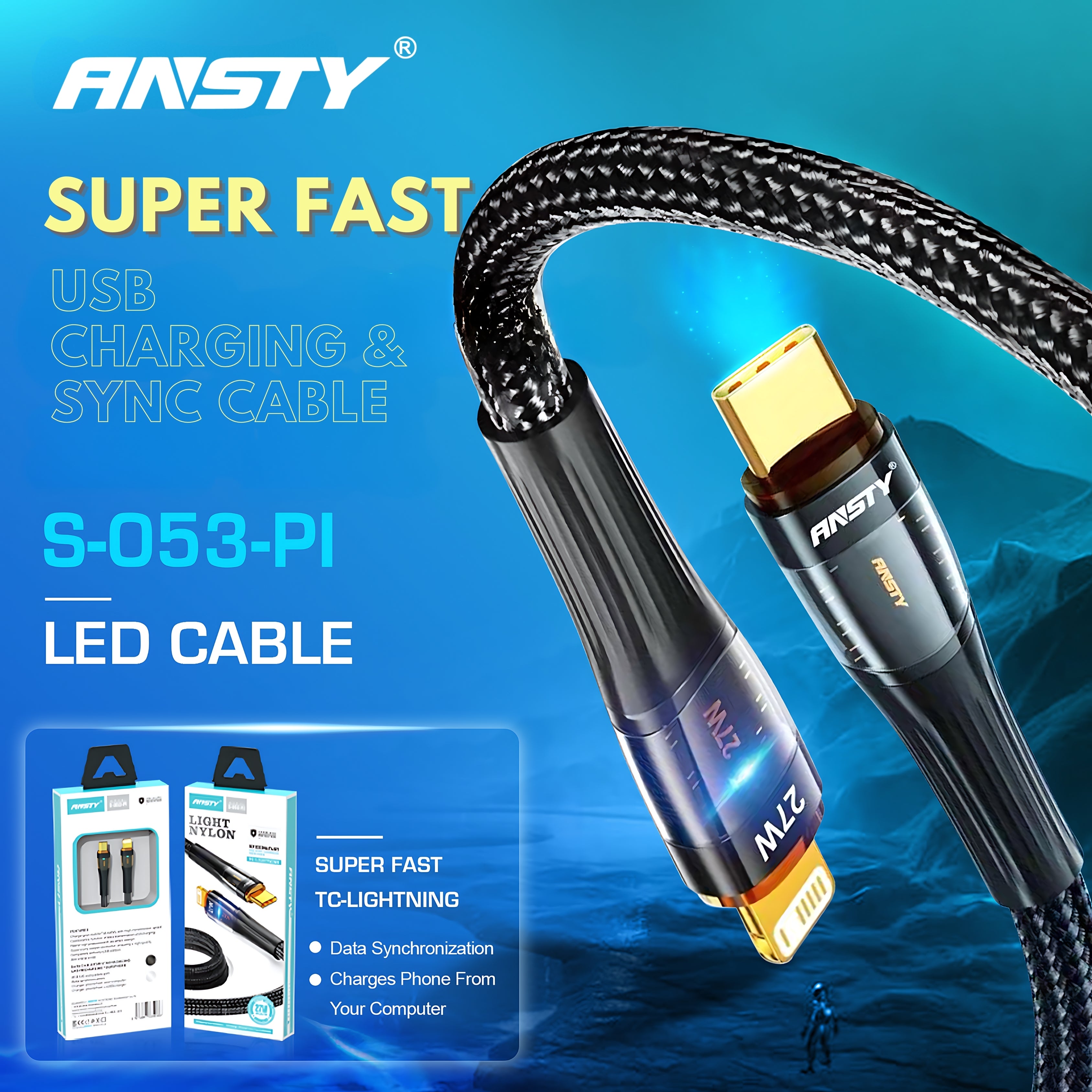 27W Fast Charging LED Type-C to Lightning Cable S-053-PI