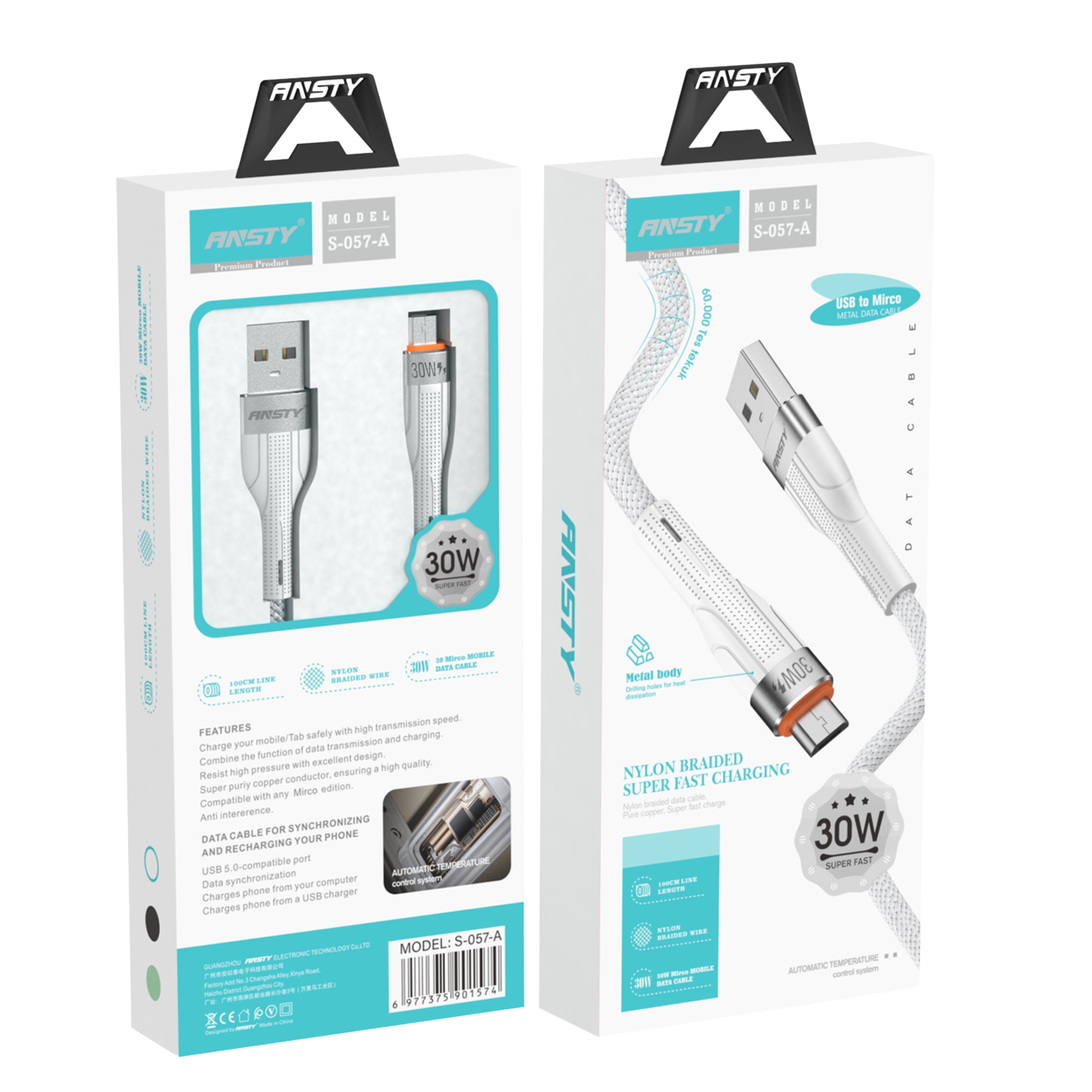 Nylon Braided 30W Micro Super Fast Charging Cable S-057-A