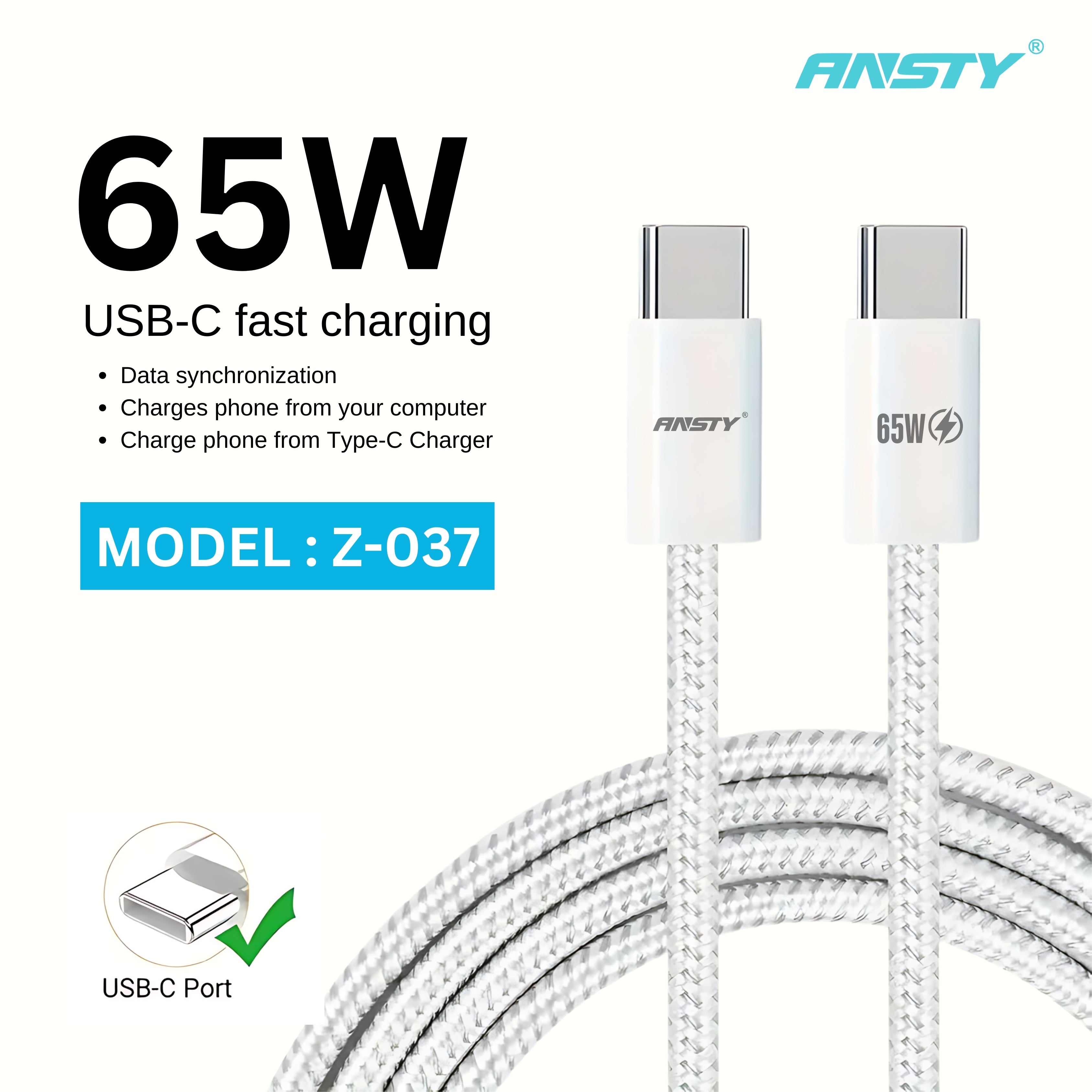 65W USB-C to USB-C Super Fast Charging Cable  Z-037