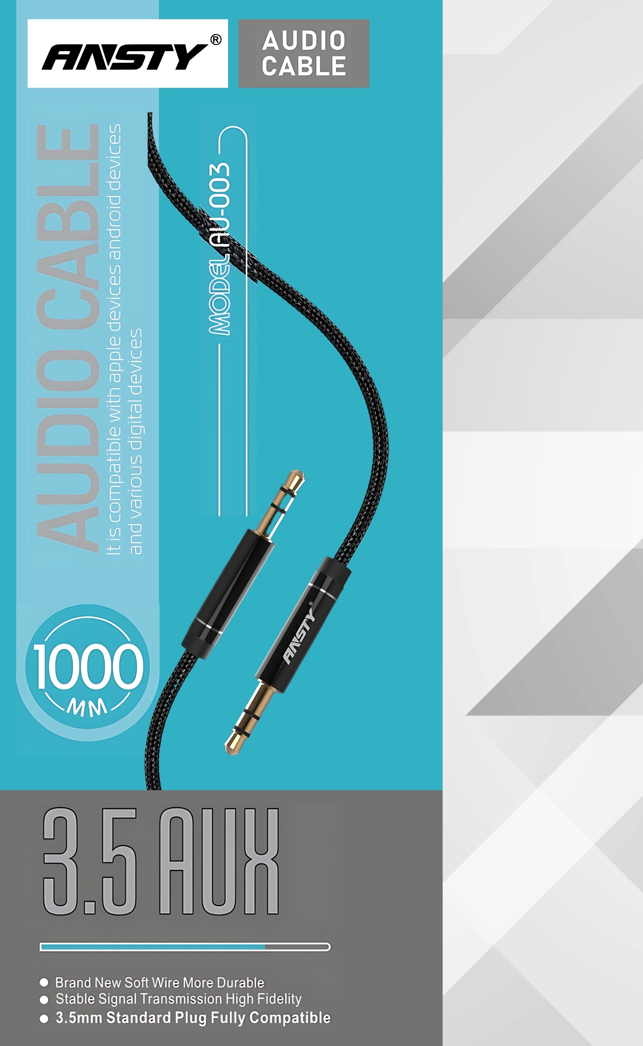 AUX CABLE AU-003 | 1-Meter Metal Shell TPE Wire Audio Cable