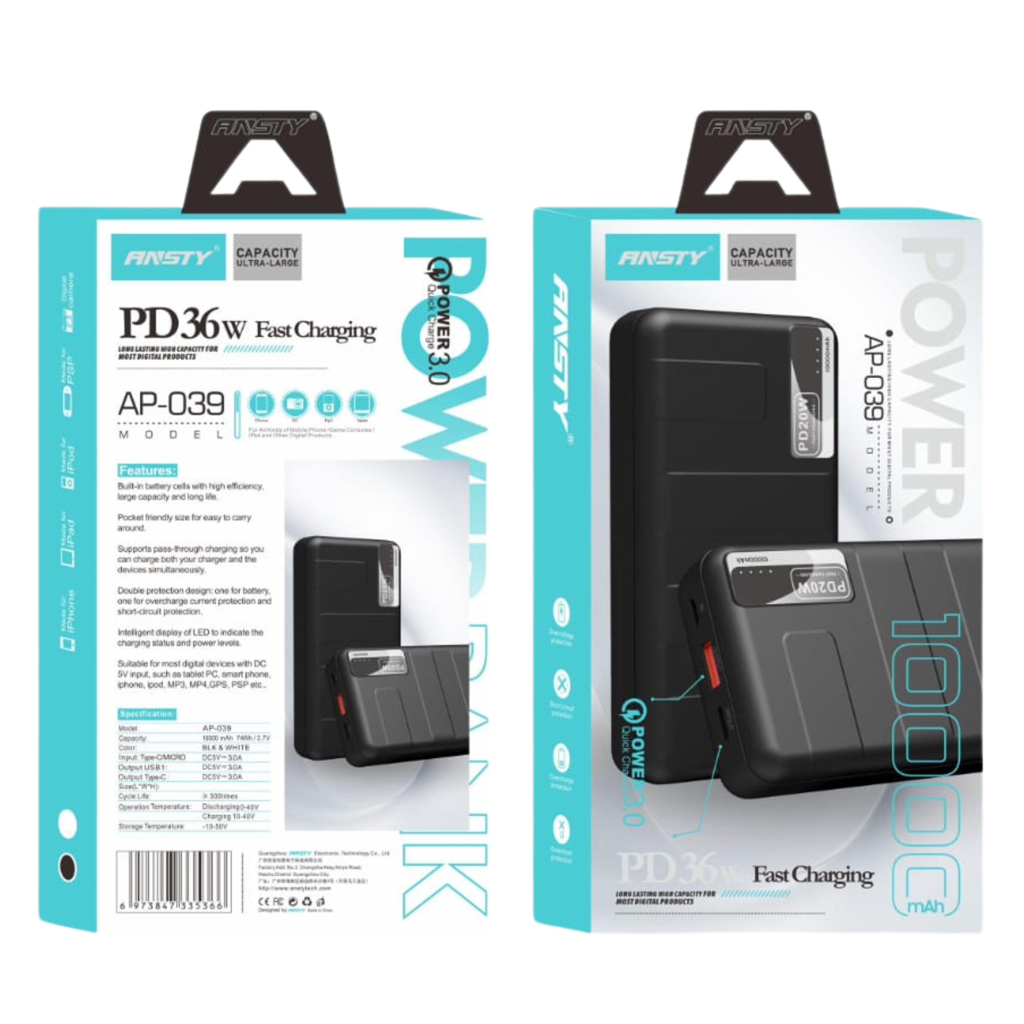 POWER BANK AP-039 PD 36W (10000mAh)