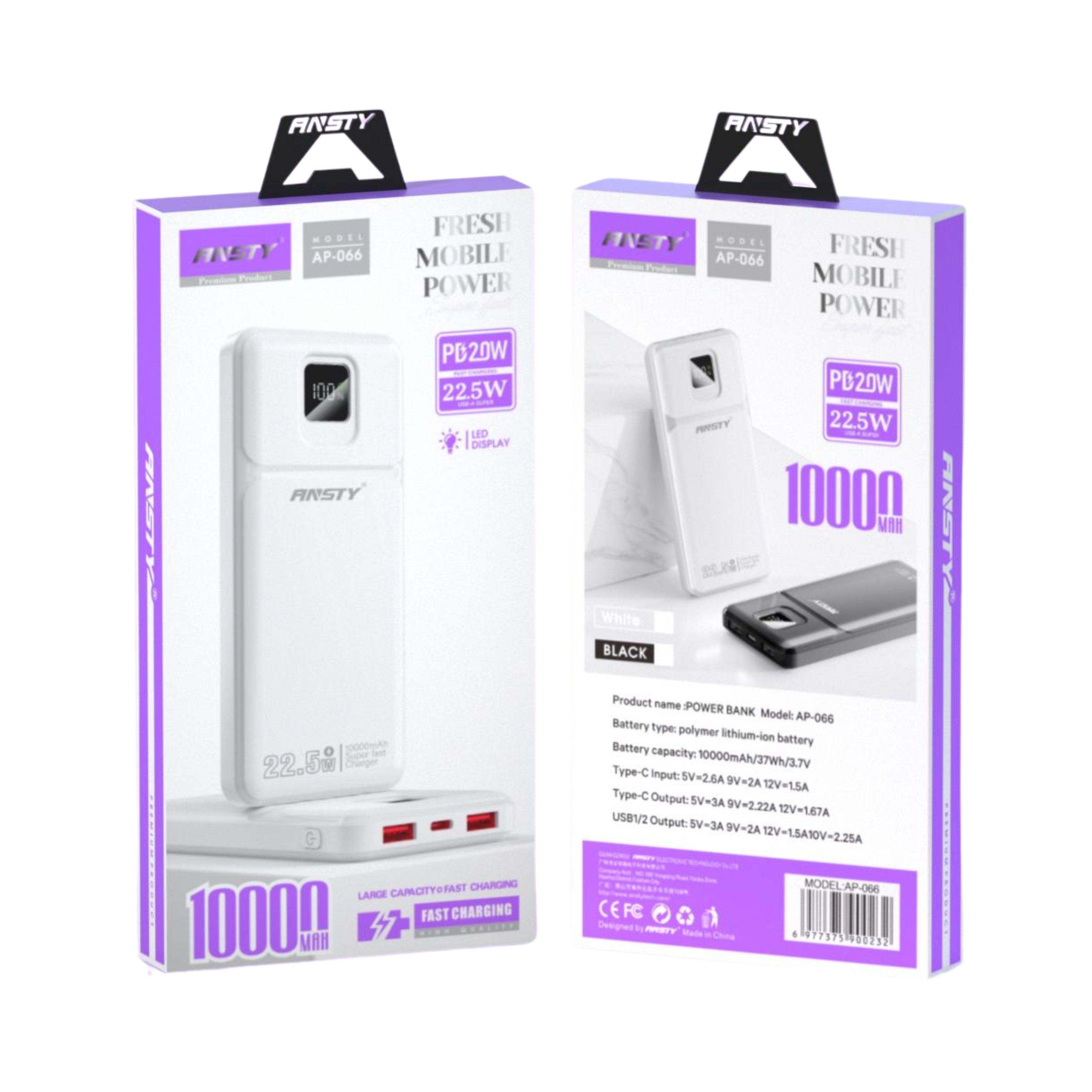 POWER BANK AP-066 (10000mAh) 20W PD + 22.5W Super Fast Charging