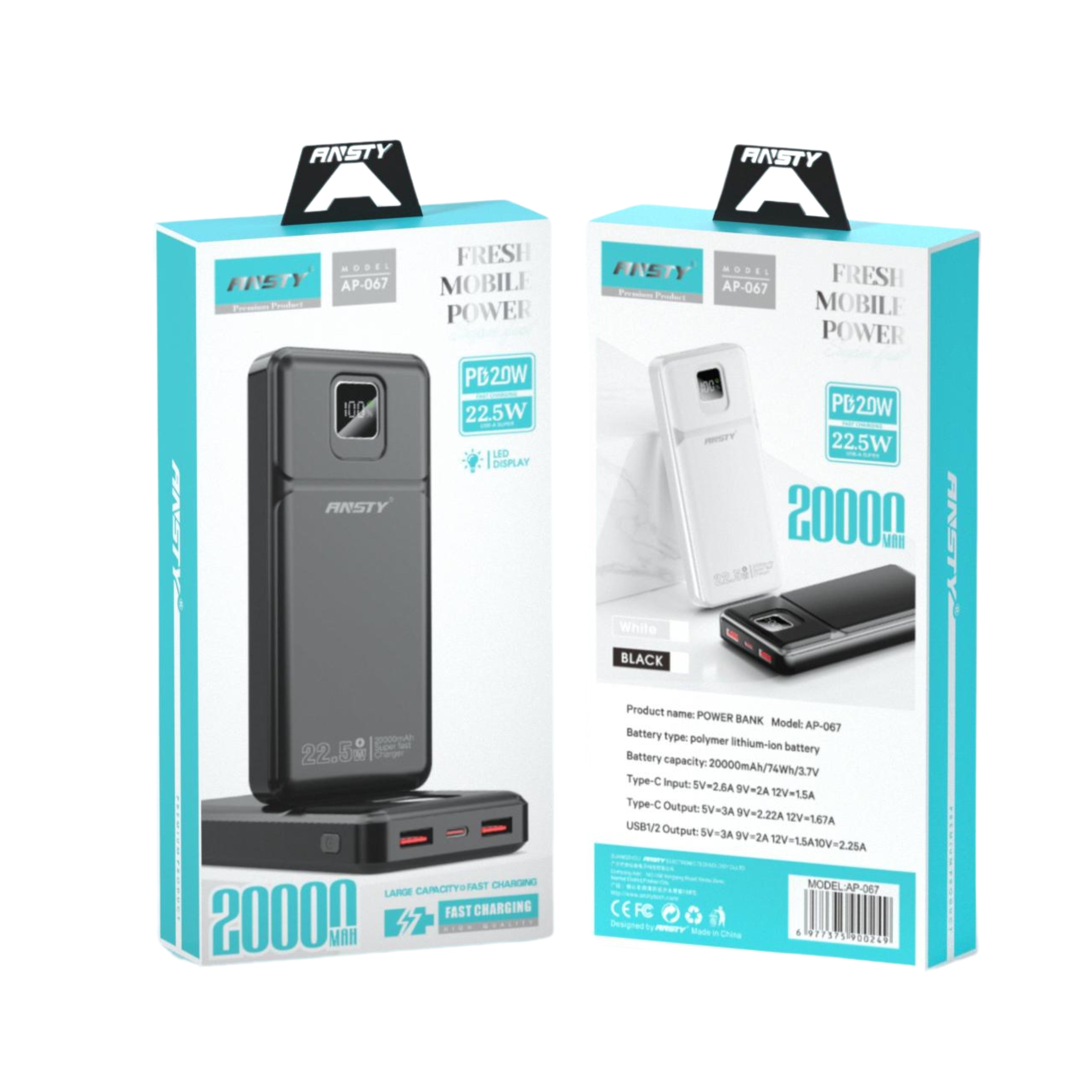 POWER BANK AP-067 (20000mAh) 20W PD & 22.5W Super Fast Charging