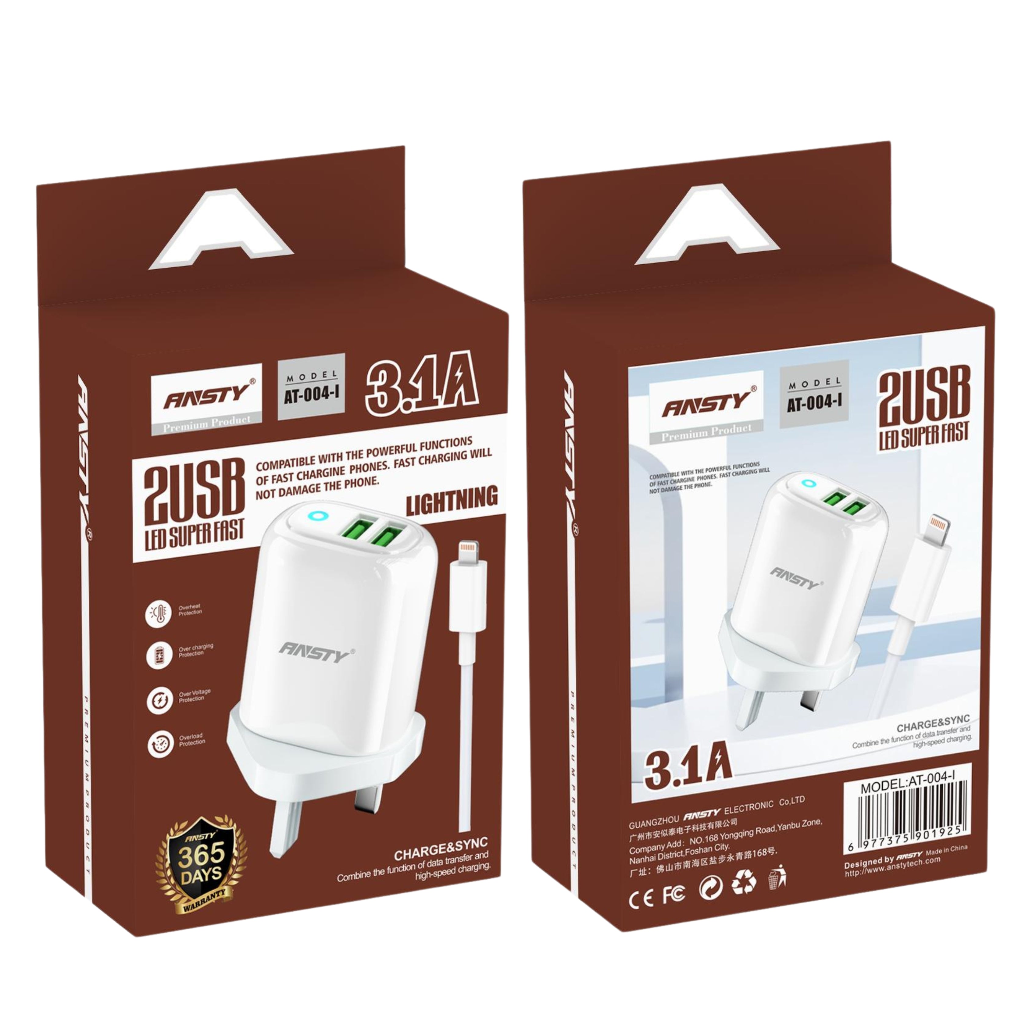 3.1A Dual USB Lightning LED uper Fast Charger AT-004-I