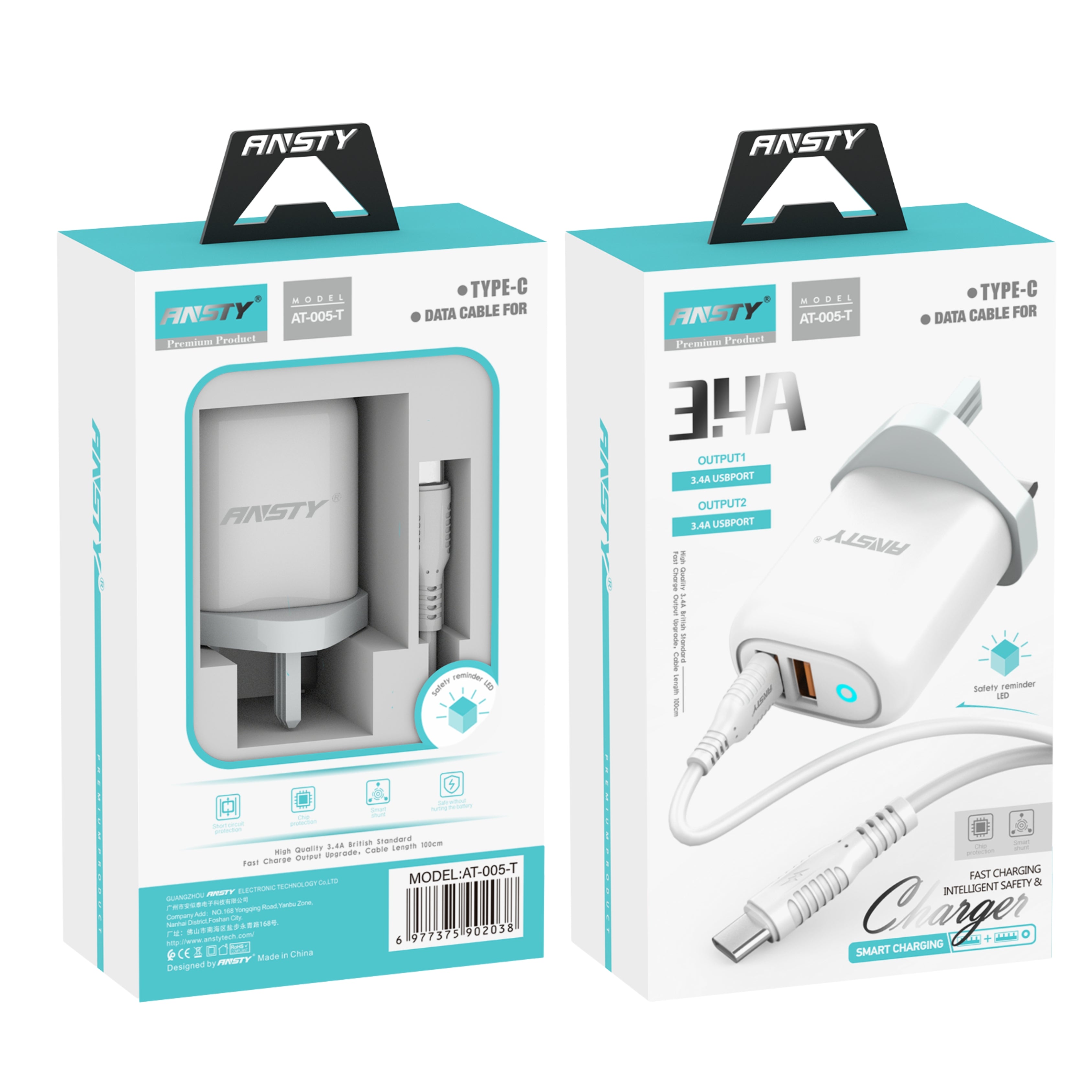 3.4A Charger with Type-C USB Cable AT-005-T