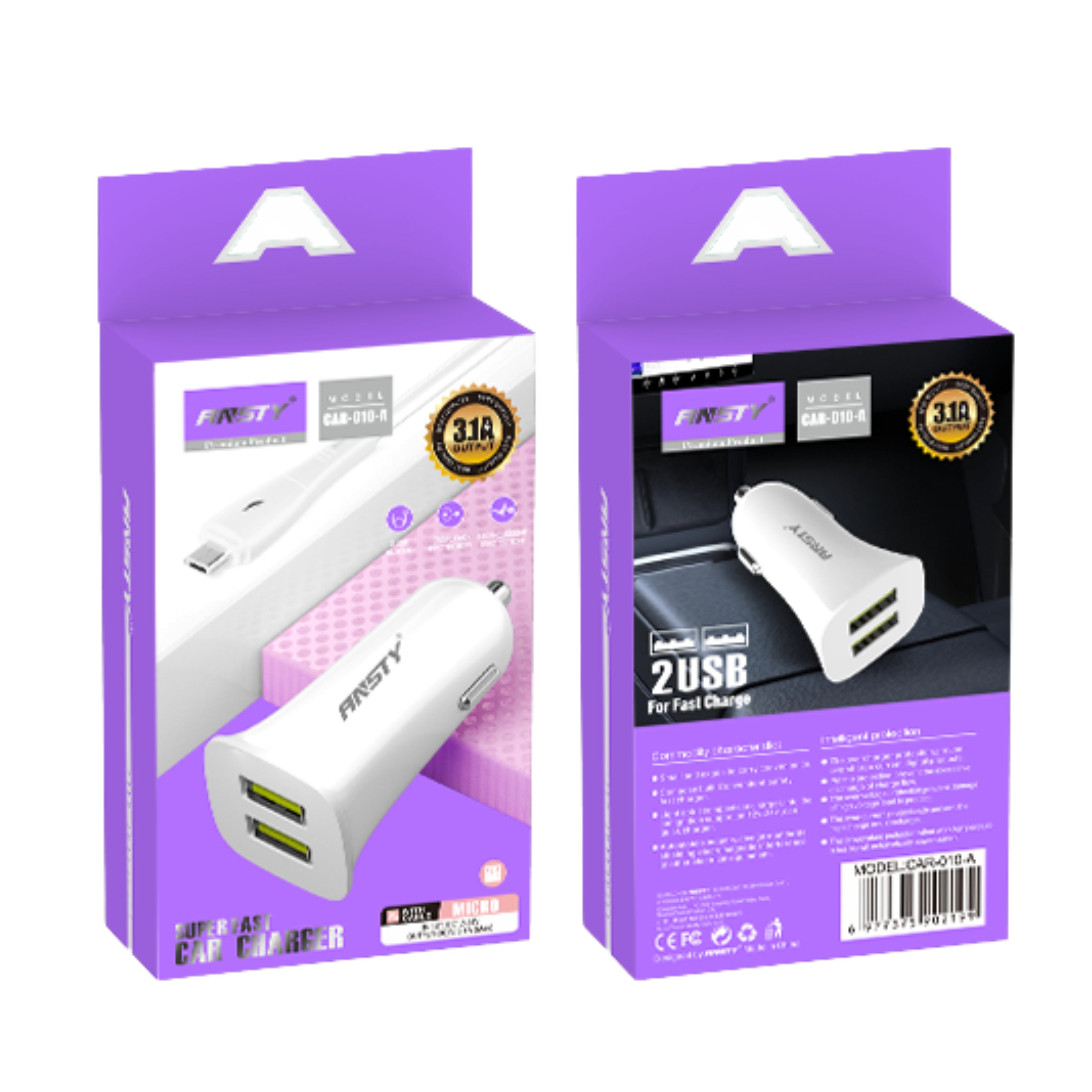 CAR-010-A 2 USB Car Charger Micro USB Cable