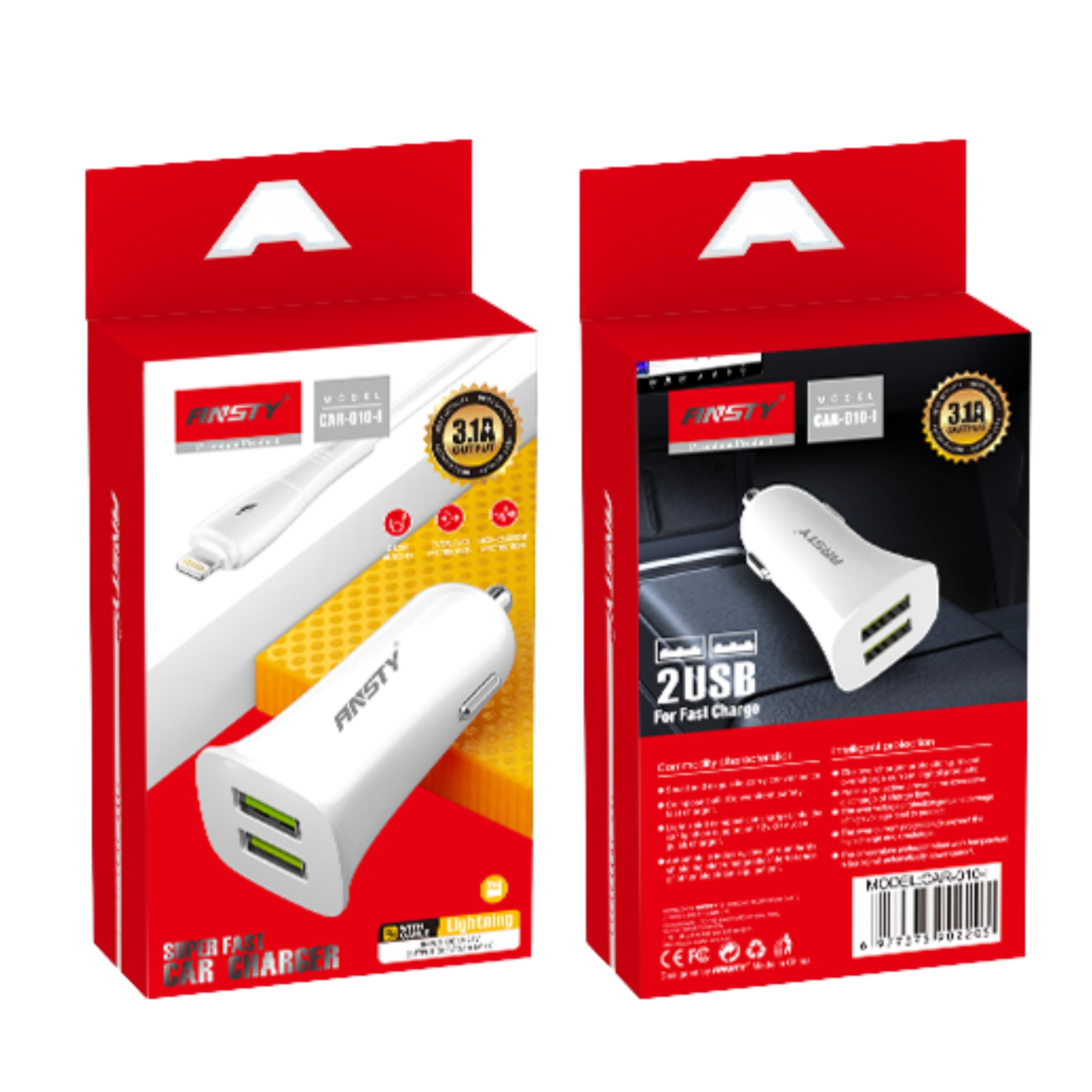 CAR-010-I 2 USB Car Charger with Lightning Cable