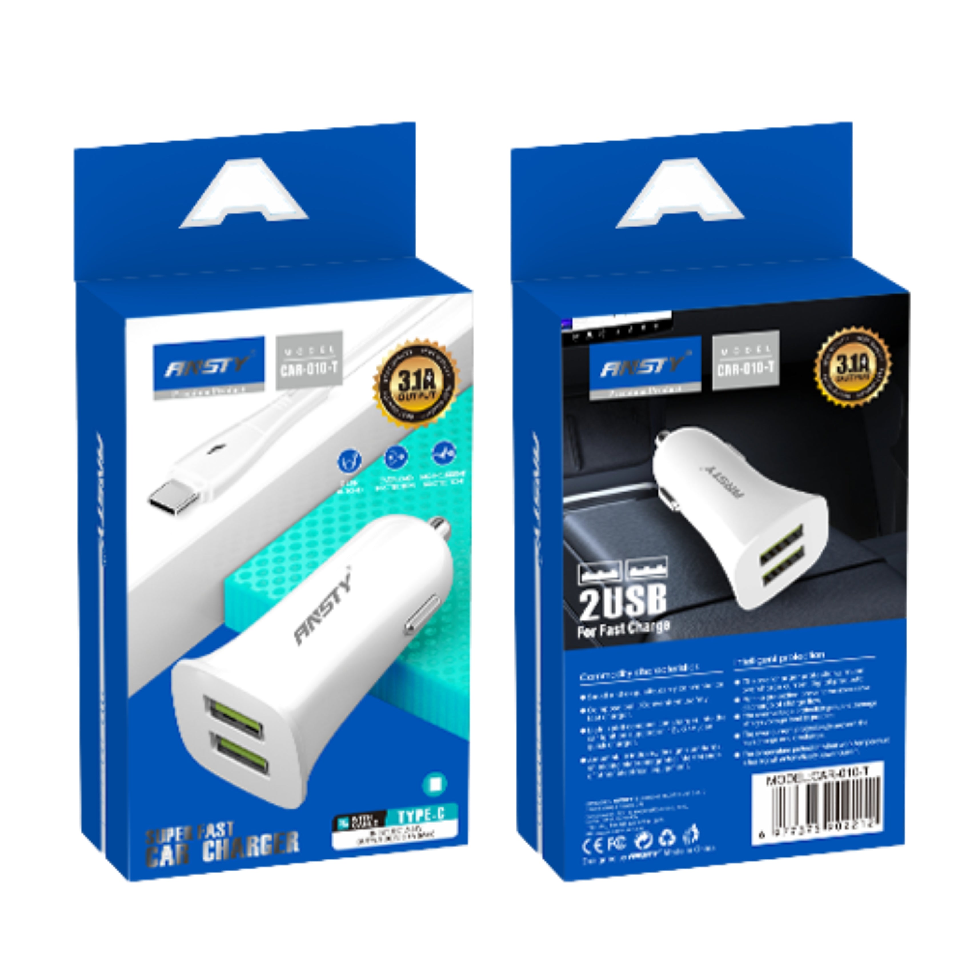 CAR-010-A 2 USB Car Charger with Type-C Cable
