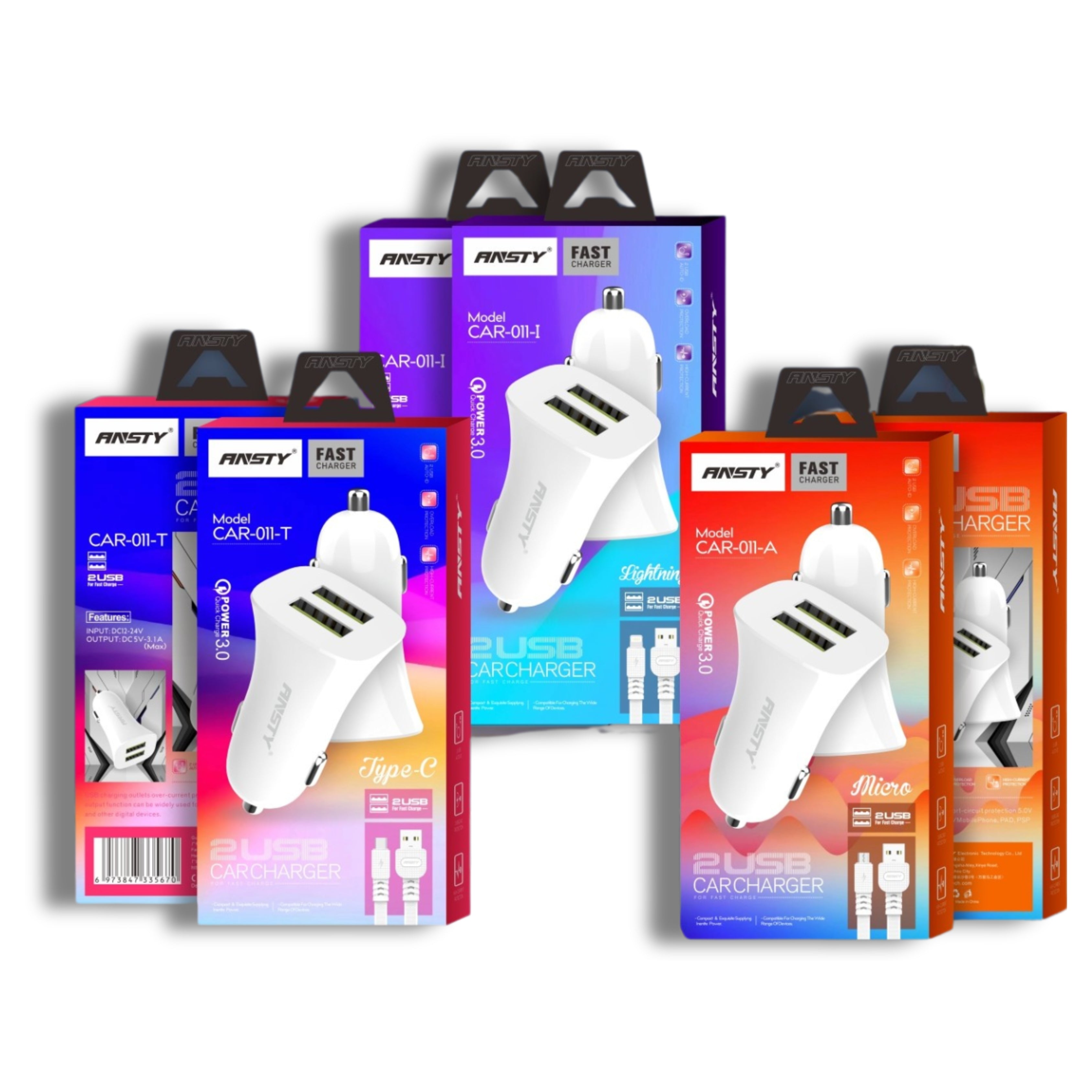 CAR-011-T Dual USB Car Charger with Type-C Cable