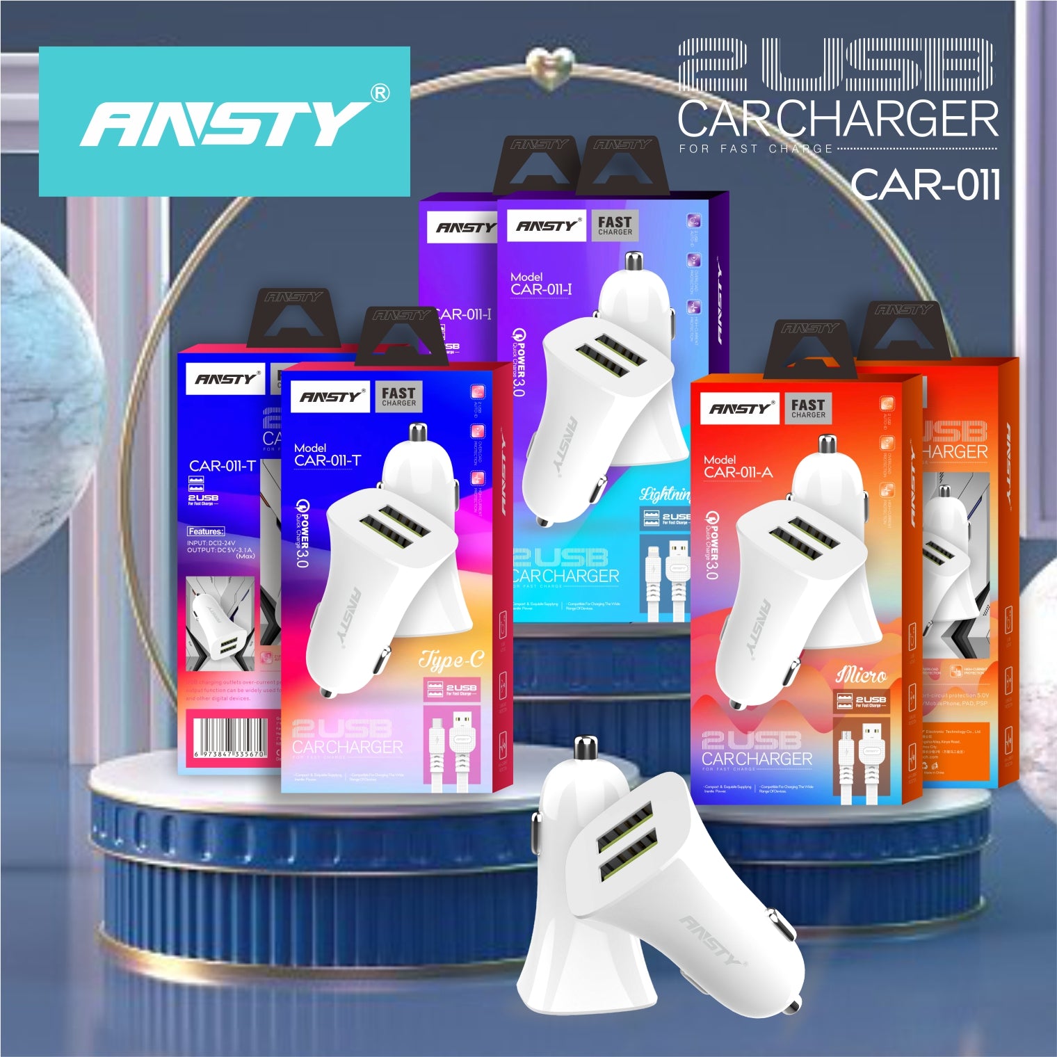 CAR-011-T Dual USB Car Charger with Type-C Cable