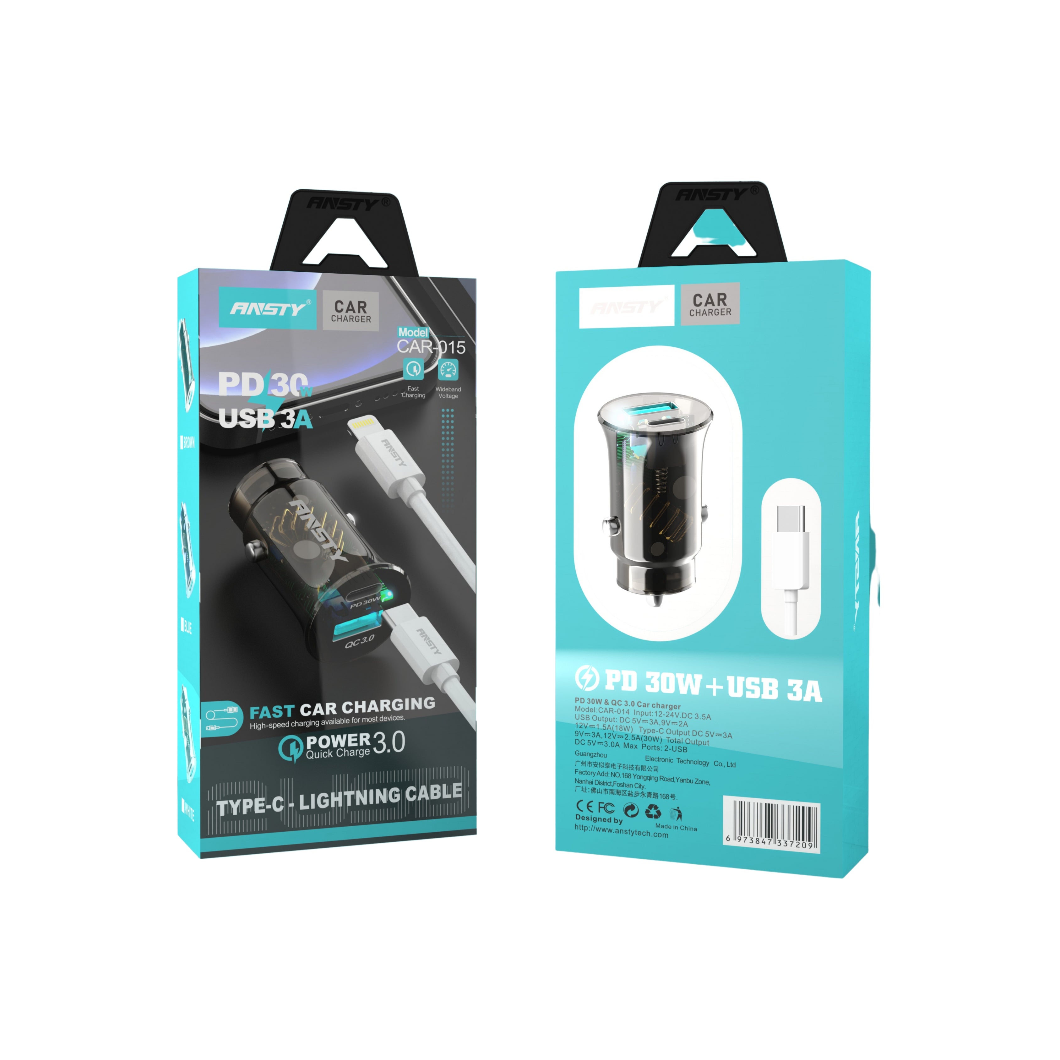 CAR-015 PD 30W + Lightning Cable 3A Car Charger