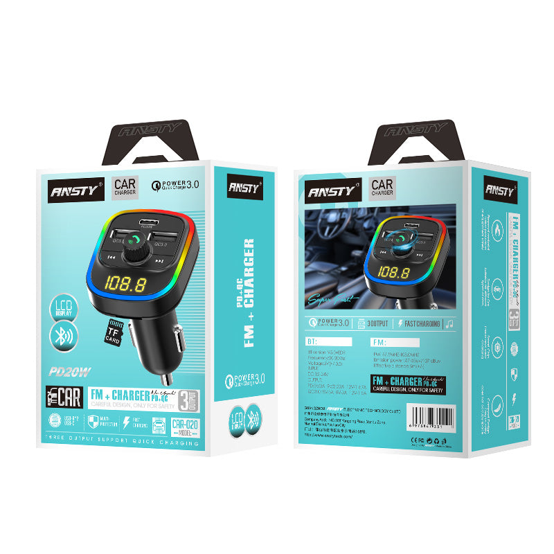 CAR-020 Wireless FM Car Kit with PD + QC Fast Charging