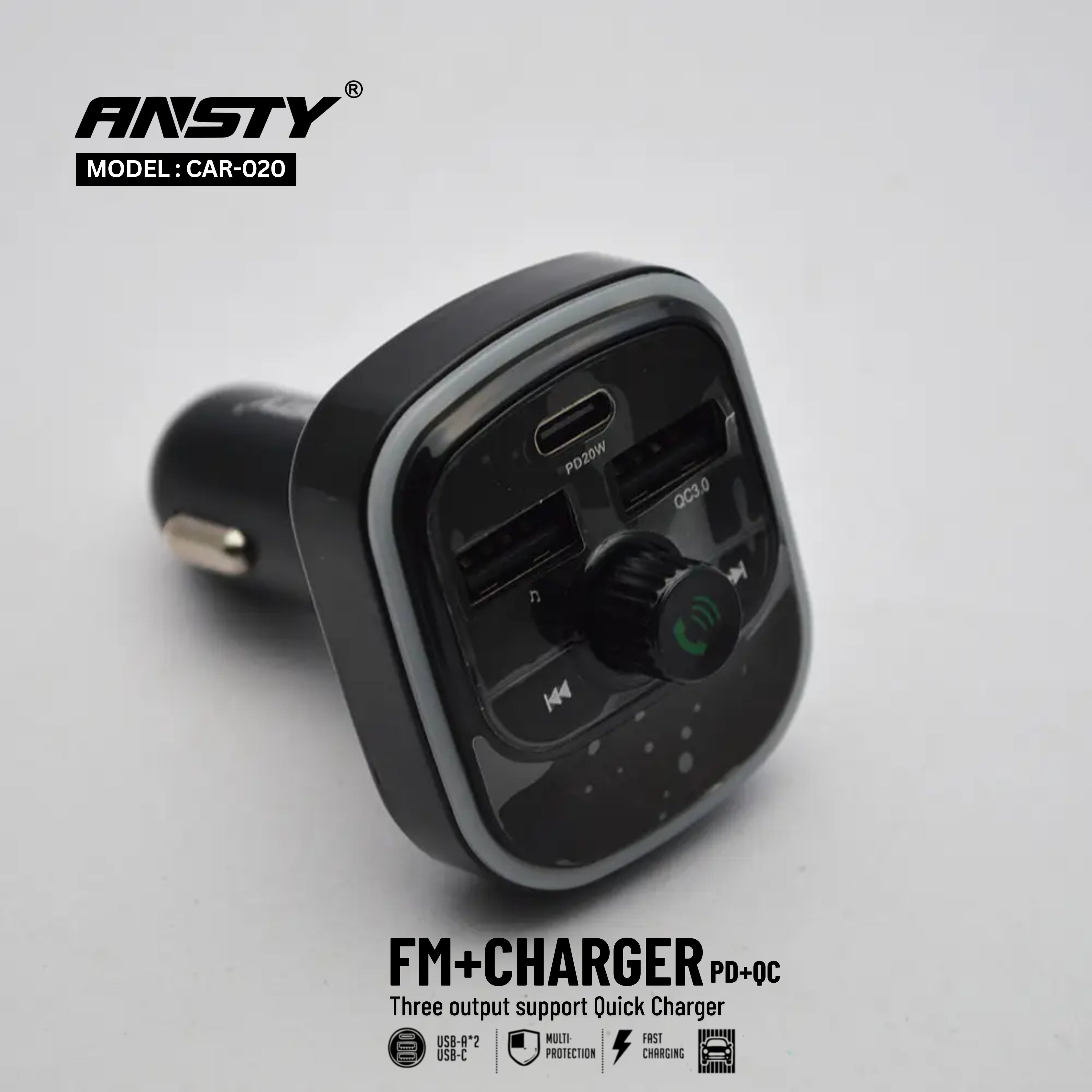 CAR-020 Wireless FM Car Kit with PD + QC Fast Charging