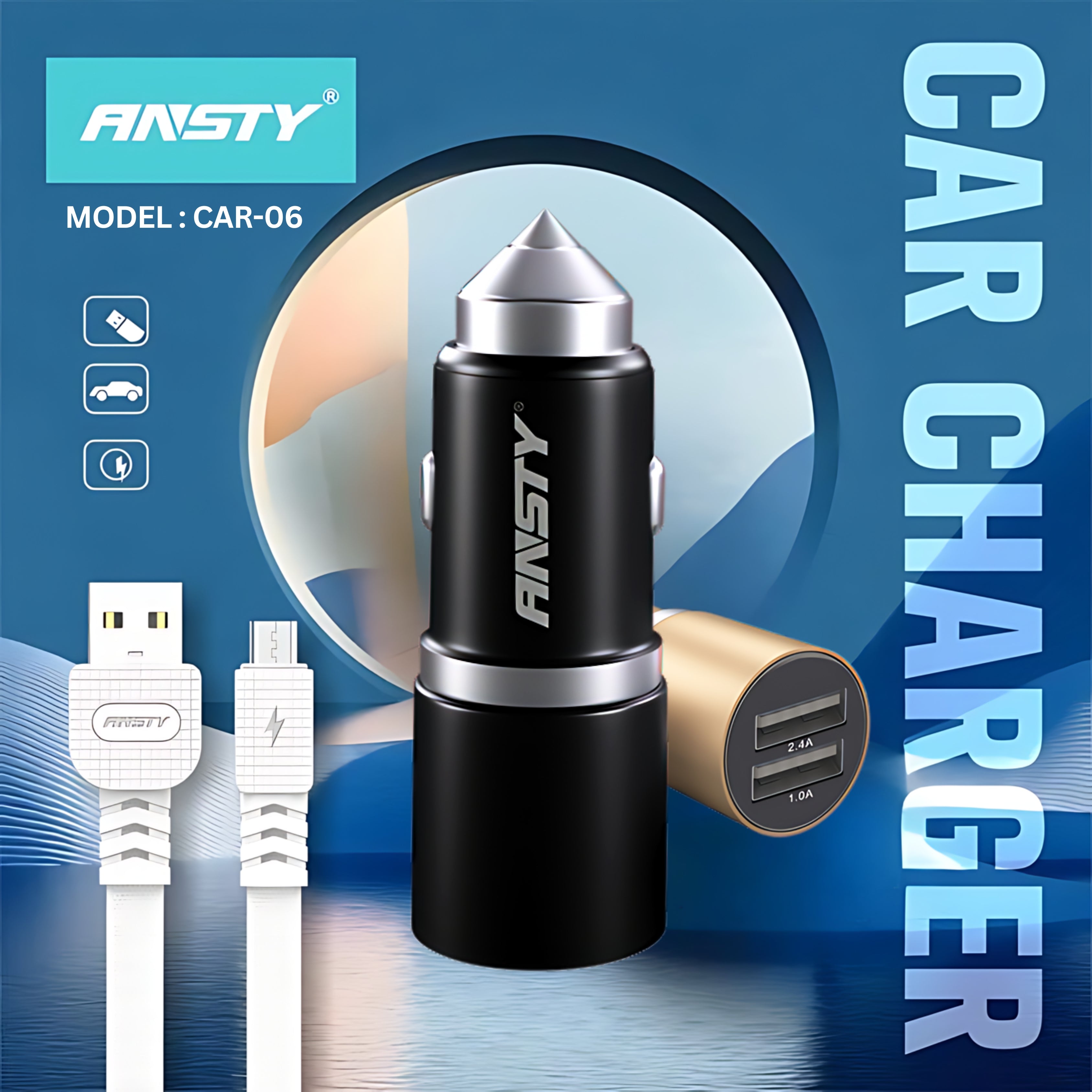 CAR-06-I Dual USB Car Charger Lightning