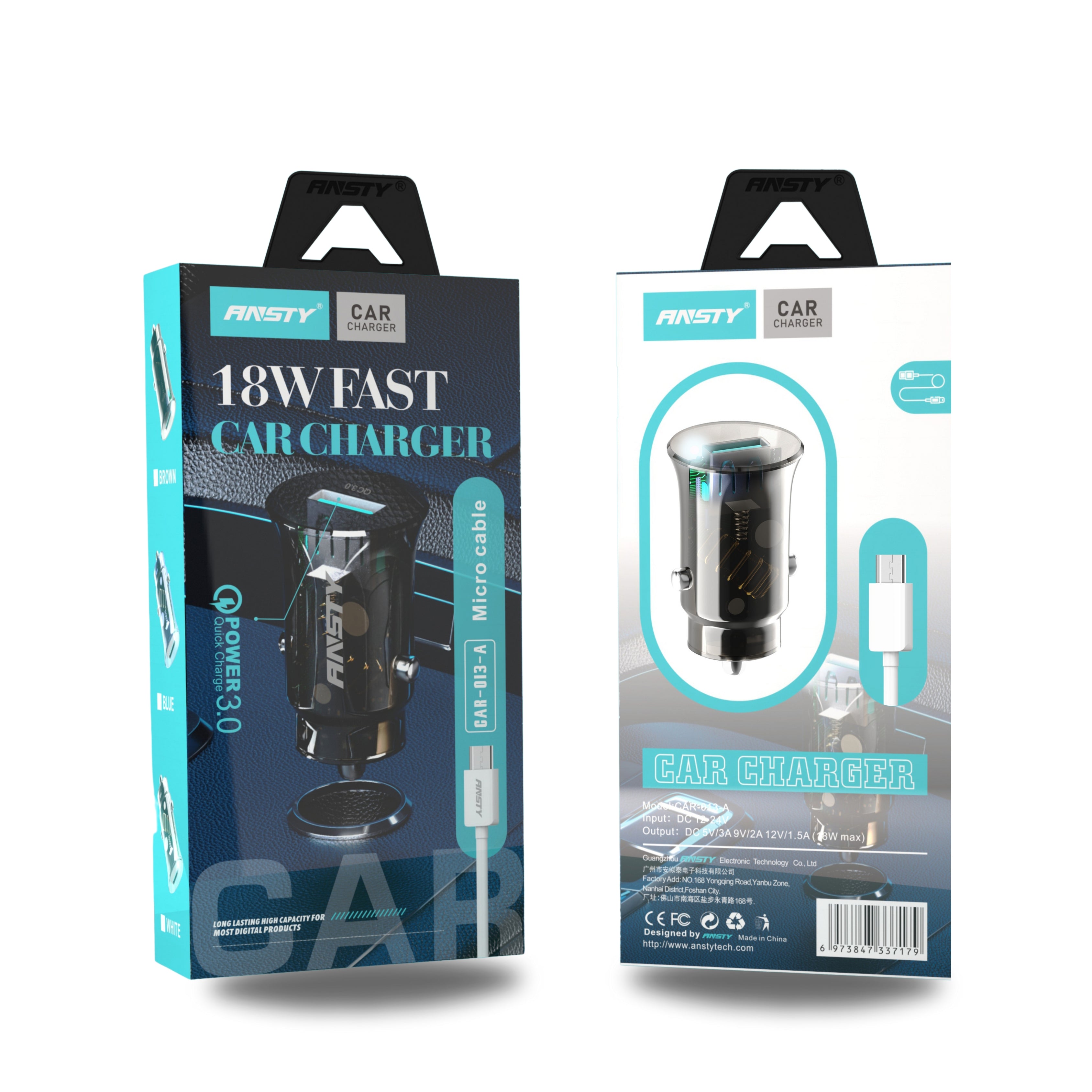 CAR-013-A 18W Fast Car Charger with Micro USB Cable