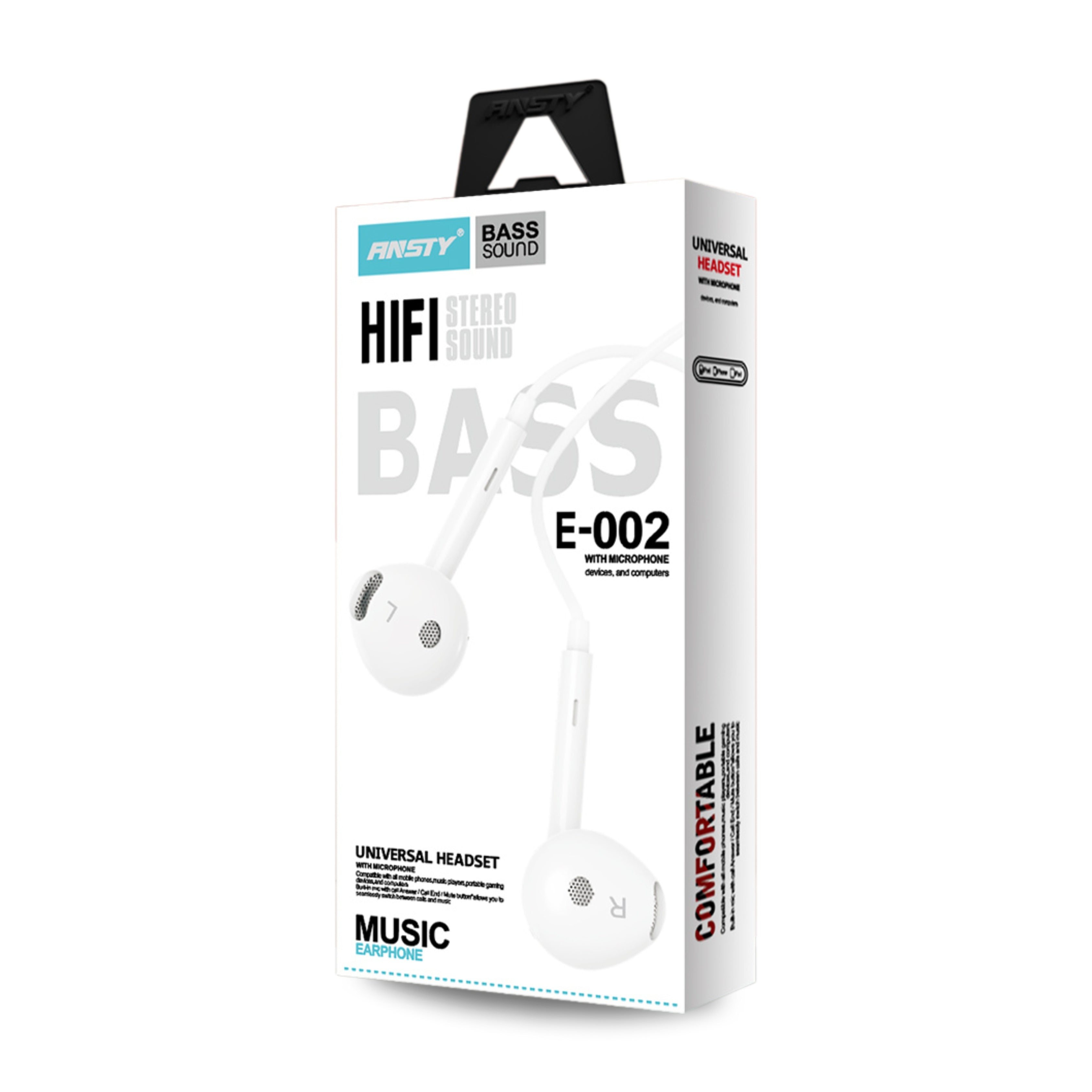 E-002 Earphones Hi-Fi Stereo Bass with Mic