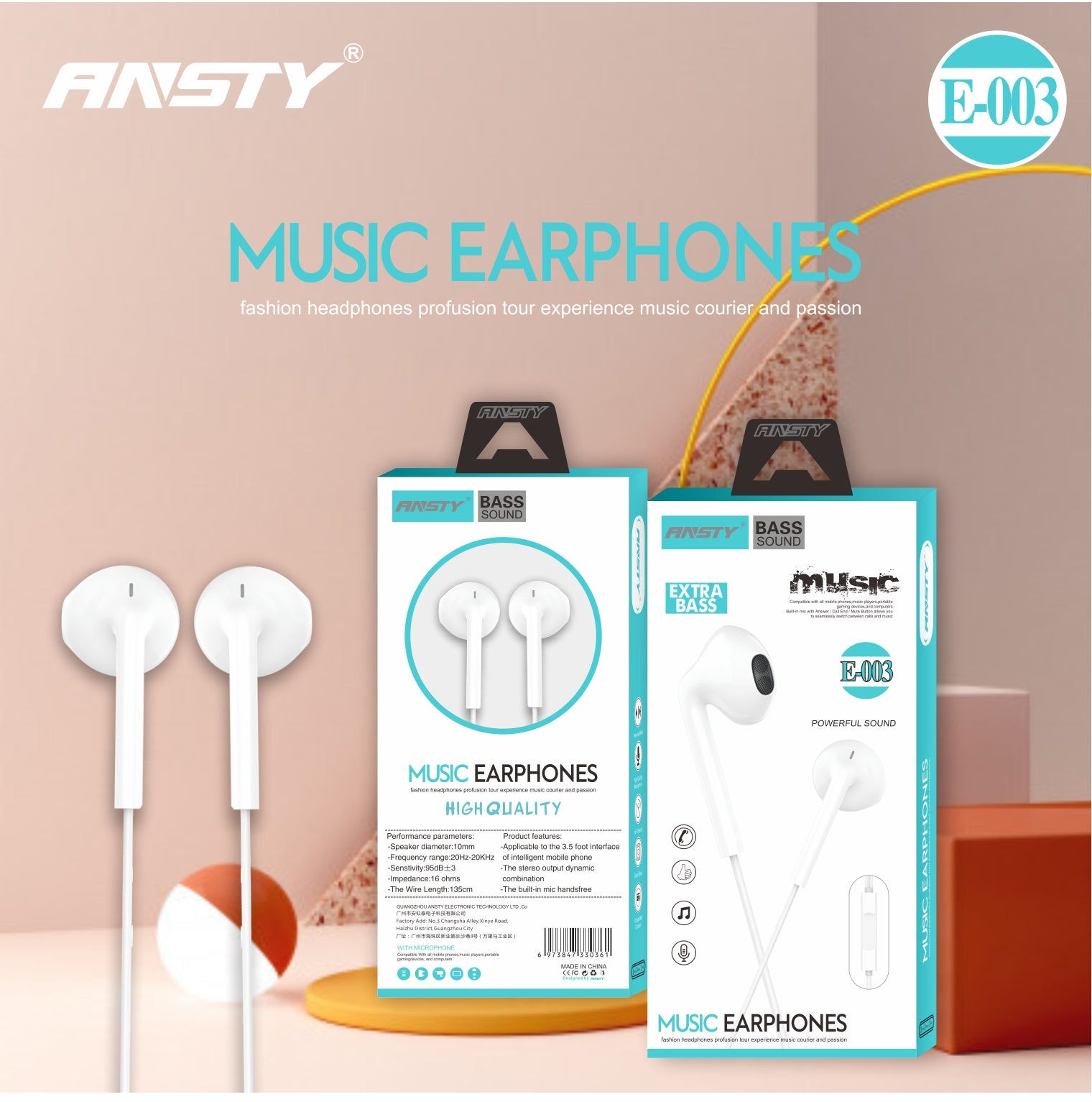 E-003 Earphones Extra Bass