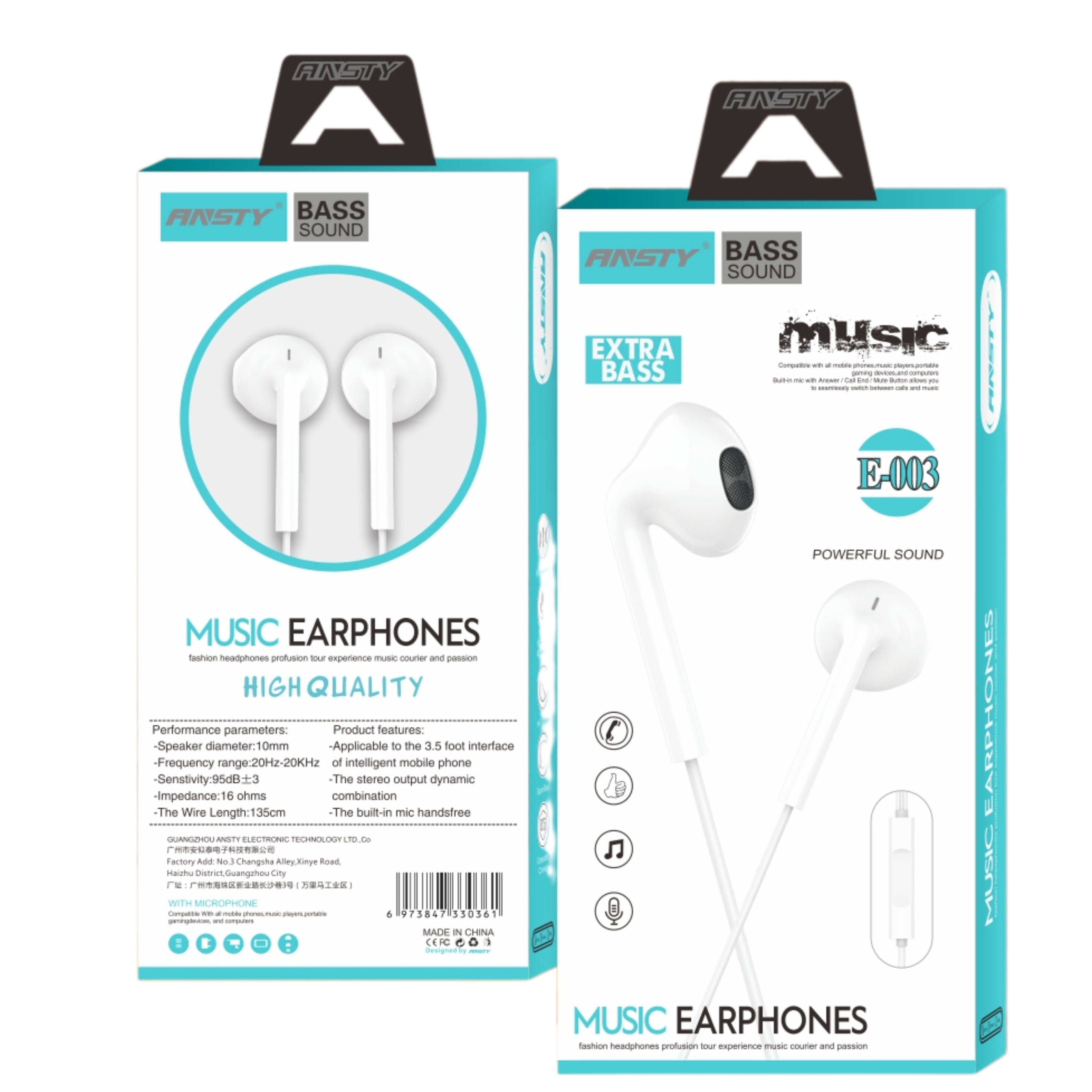 E-003 Earphones Extra Bass