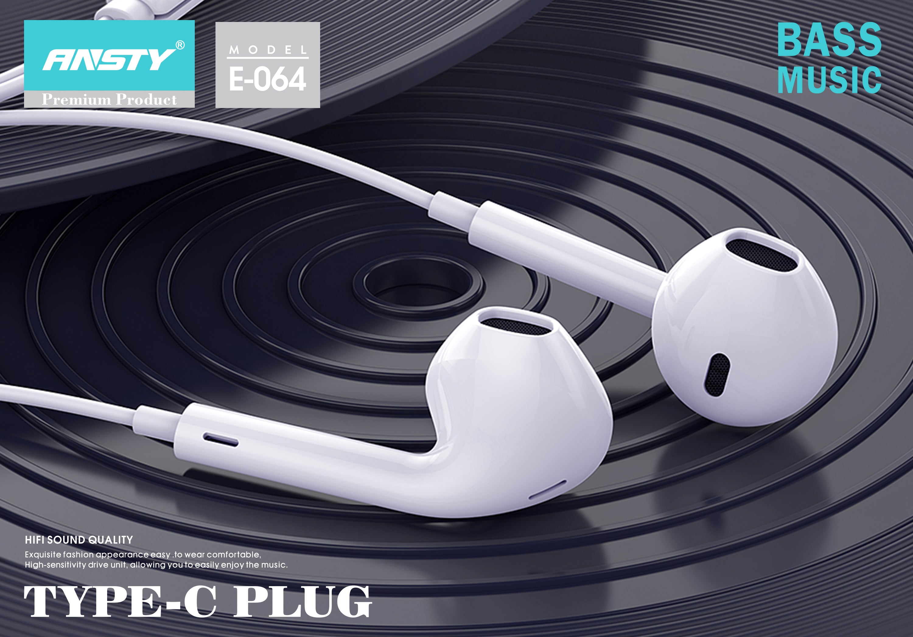 E-064 Type-C Earphones Bass Music
