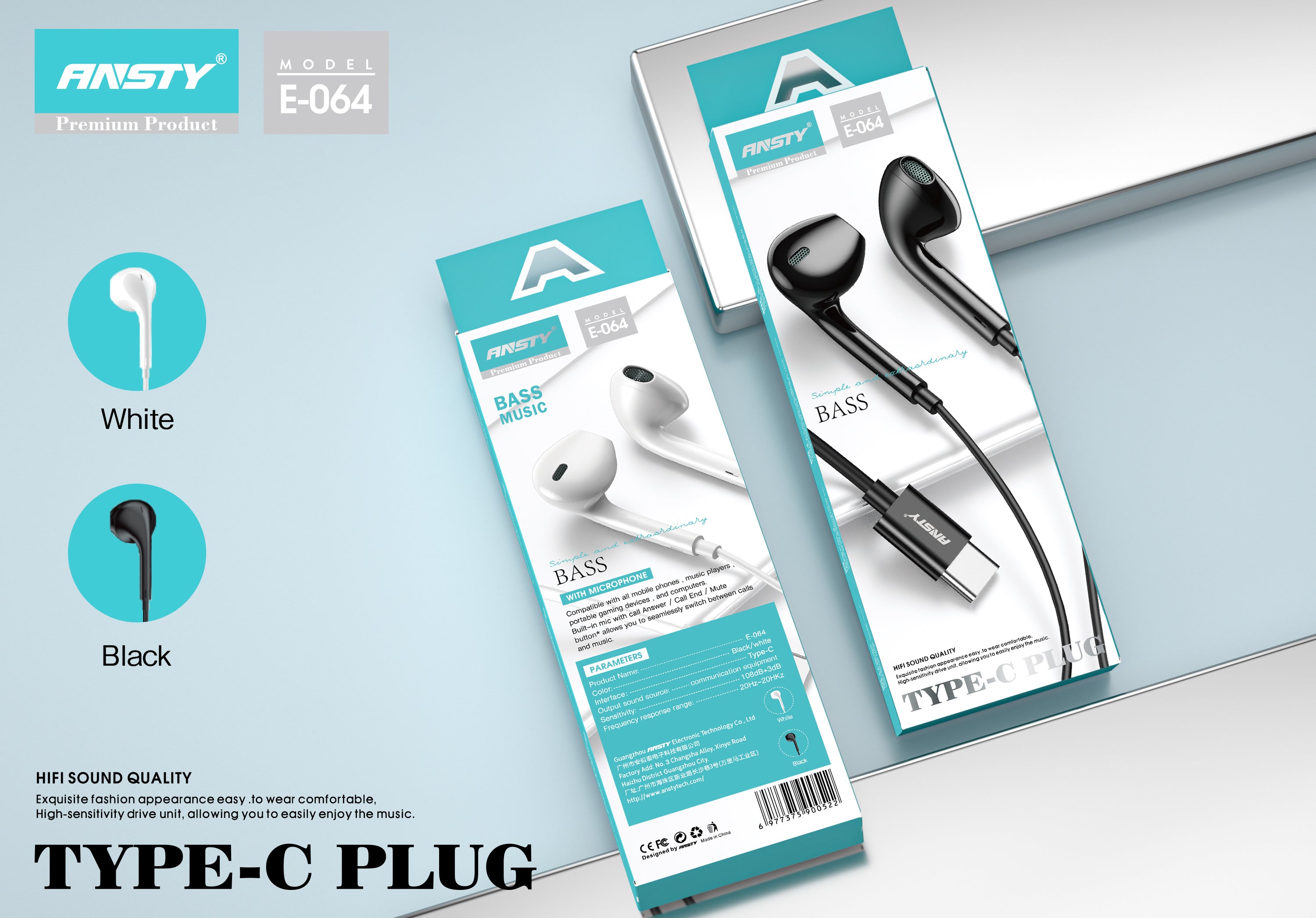 E-064 Type-C Earphones Bass Music