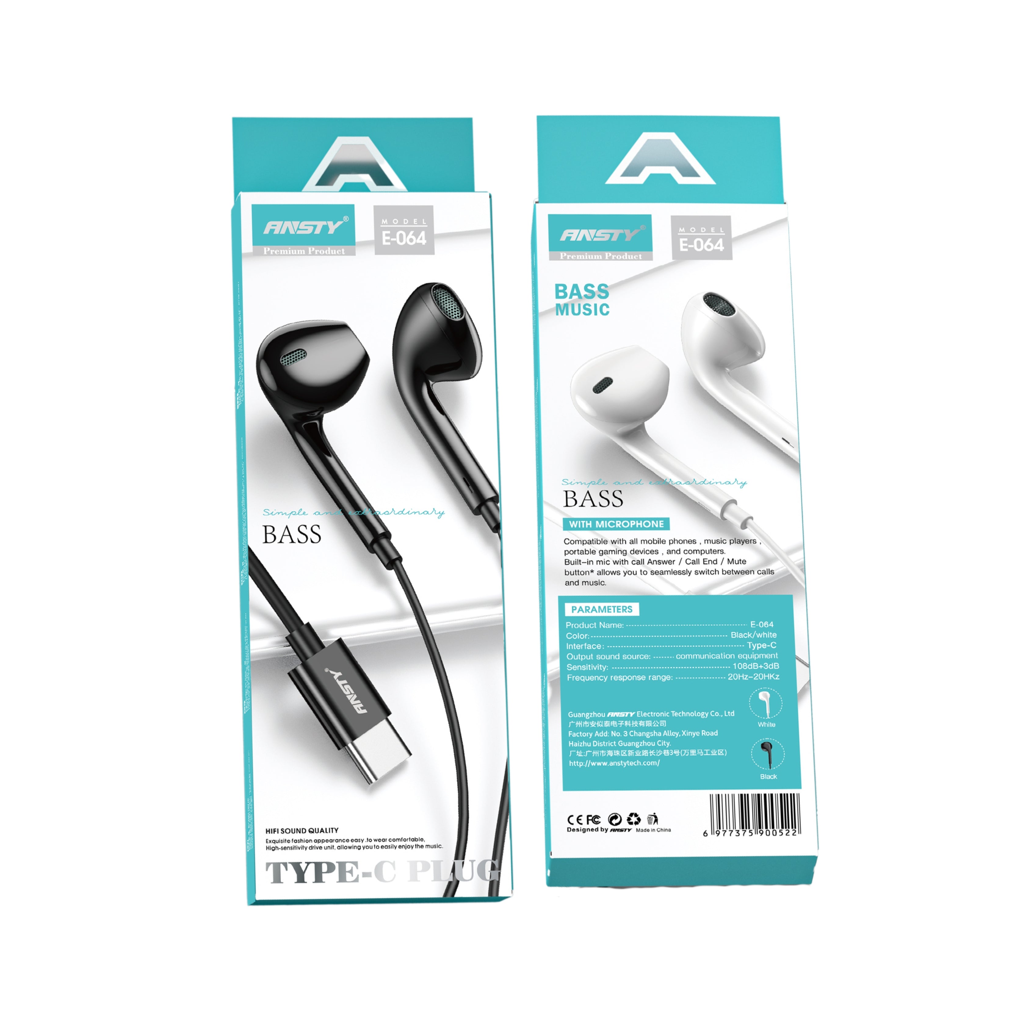 E-064 Type-C Earphones Bass Music