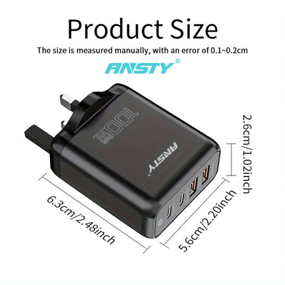 GNK-03-PT 100W GaN Fast Charger – 2 USB-C + 2 USB-A | CN Plug