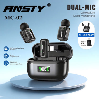 Wireless Mini Digital Dual Microphone MC-02 (USB-C to IP Adapter)