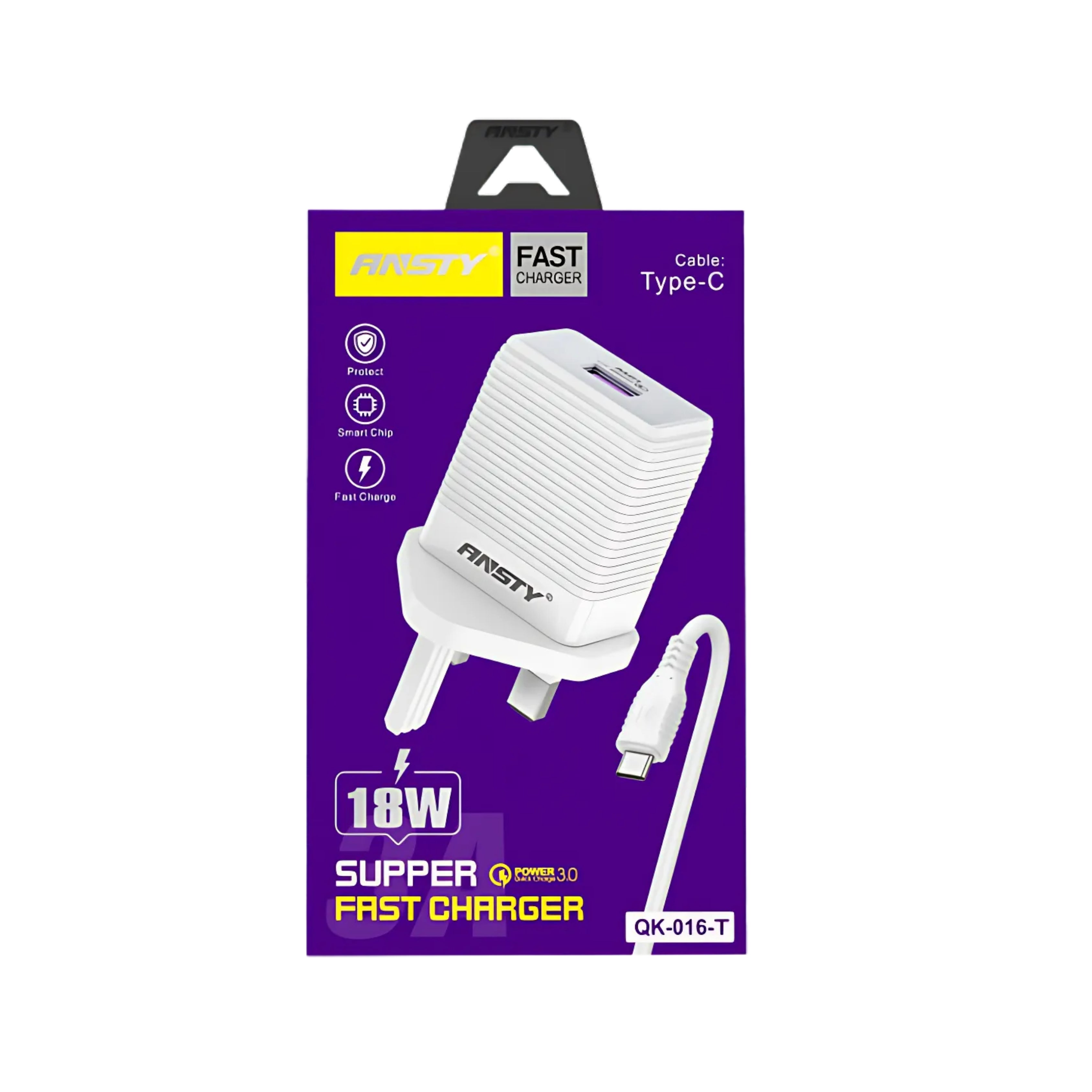 18W Super Fast Charger with Type-C Cable QK-016-T