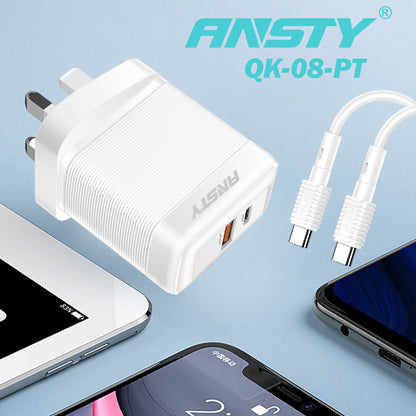 PD 20W + 18W Charging Adapter with Type-C to Type-C Cable QK-08-PT