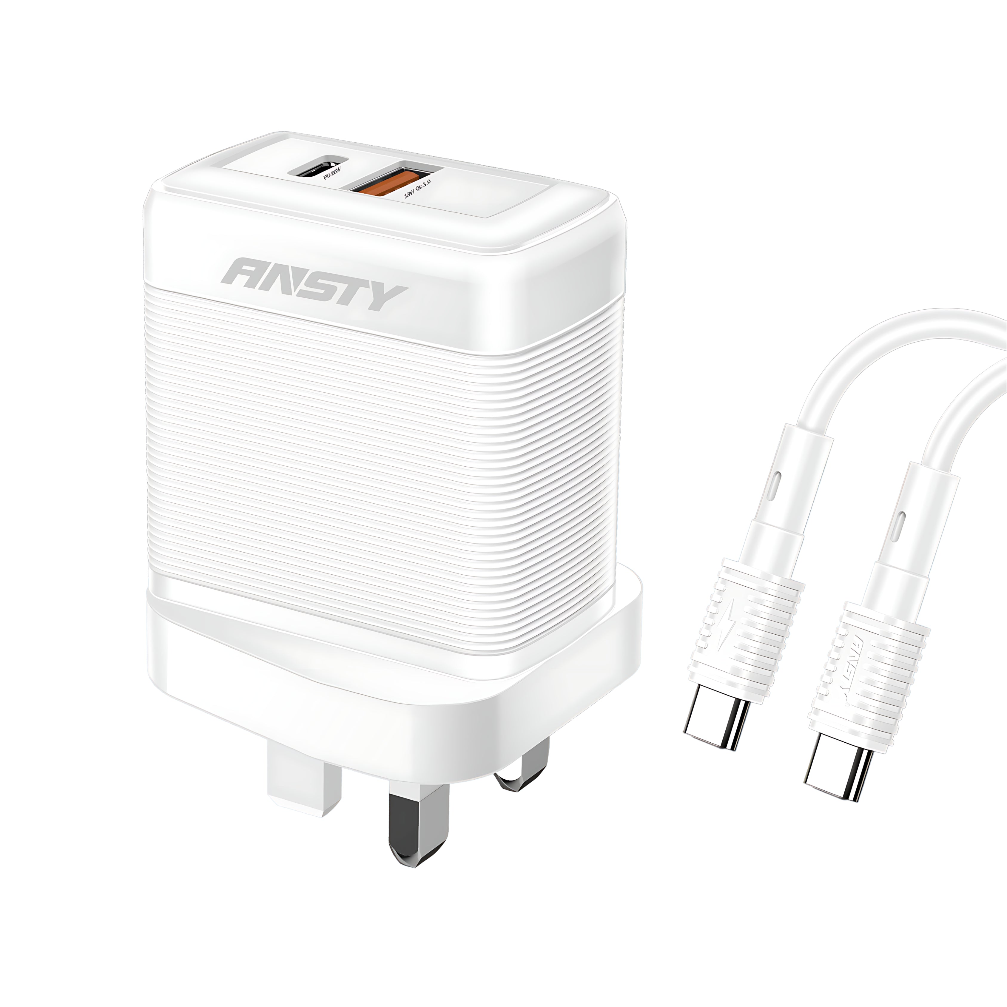 PD 20W + 18W Charging Adapter with Type-C to Type-C Cable QK-08-PT