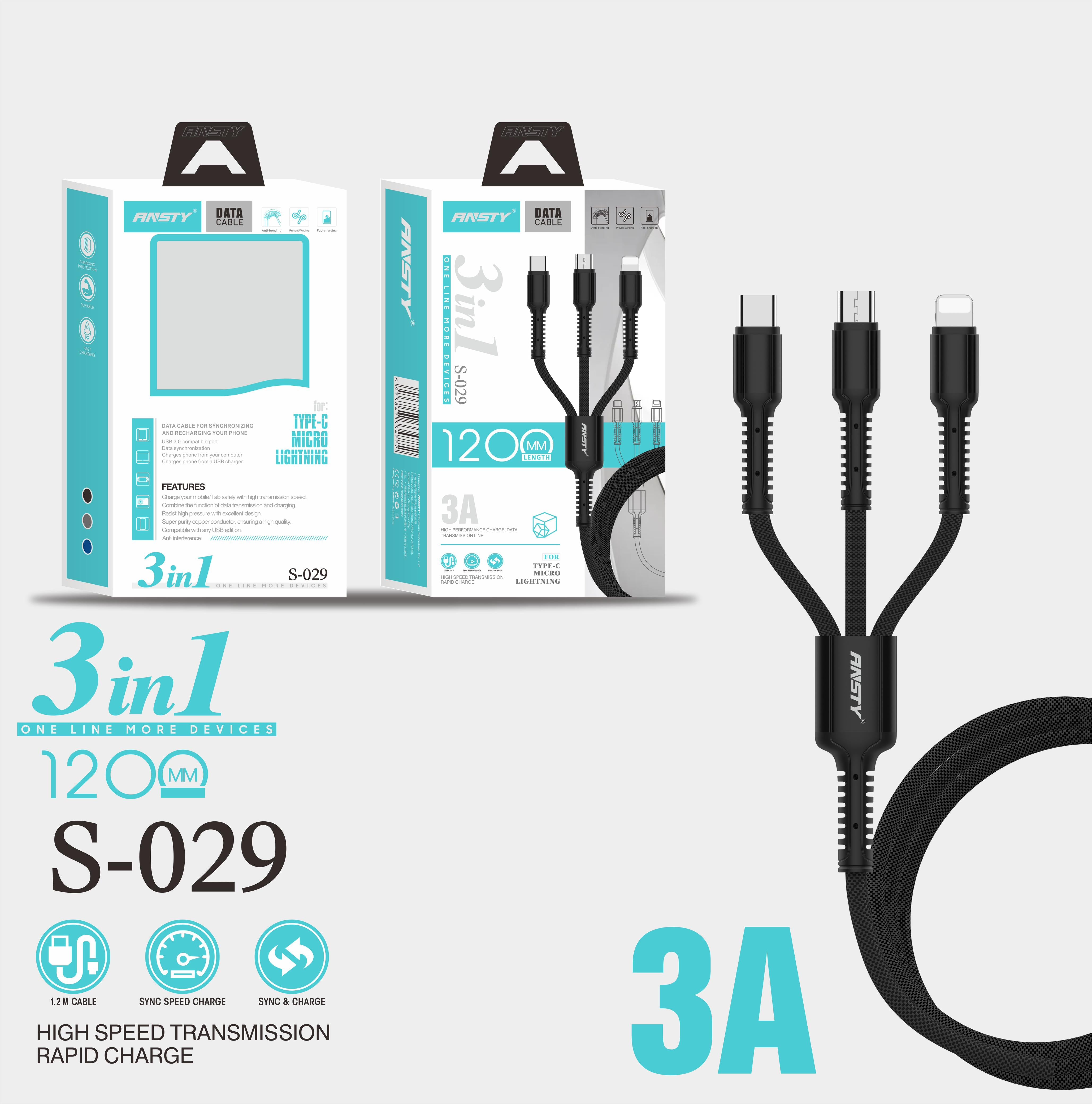 3-in-1 Data & Charging Cable S-029