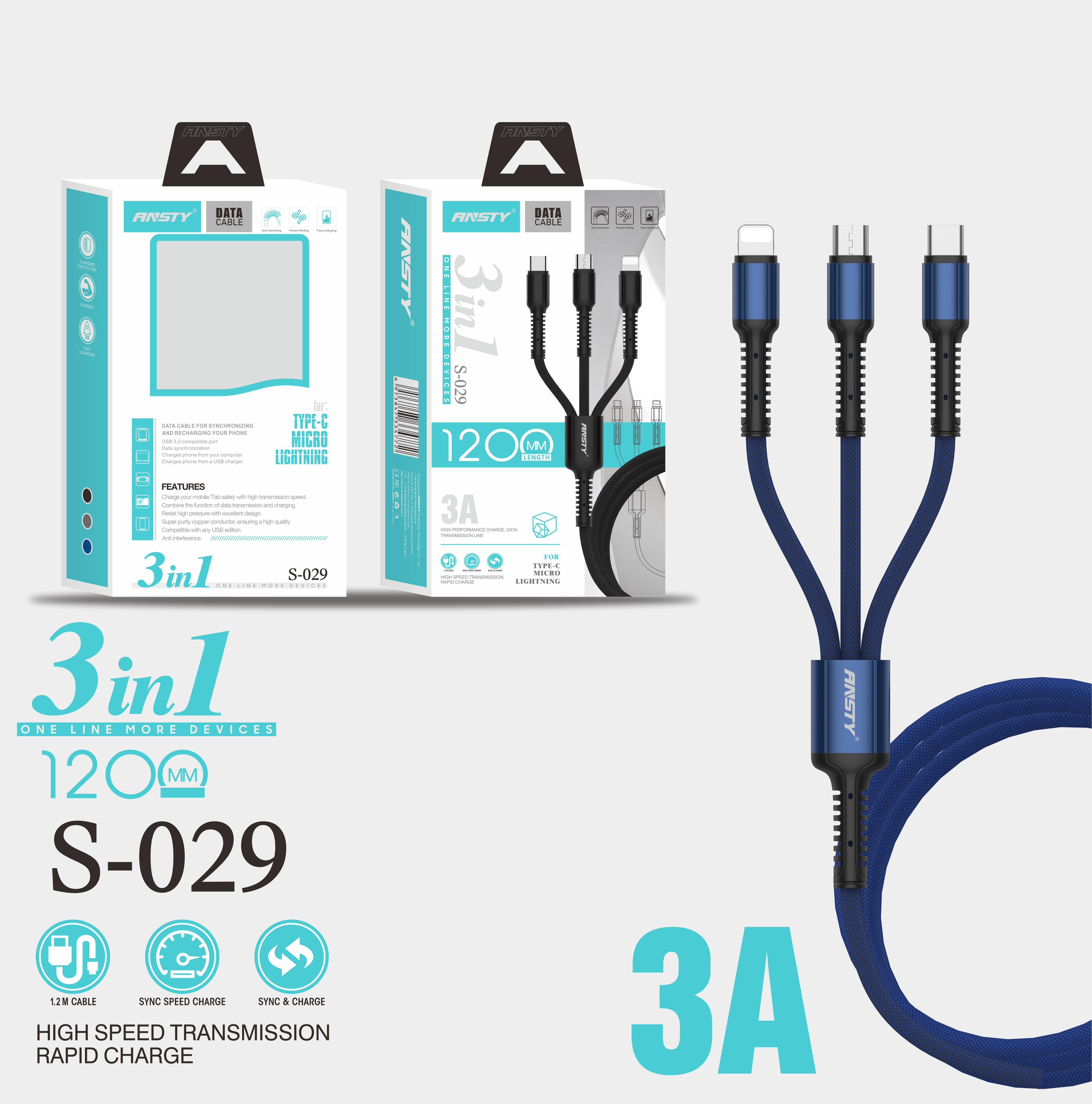 3-in-1 Data & Charging Cable S-029