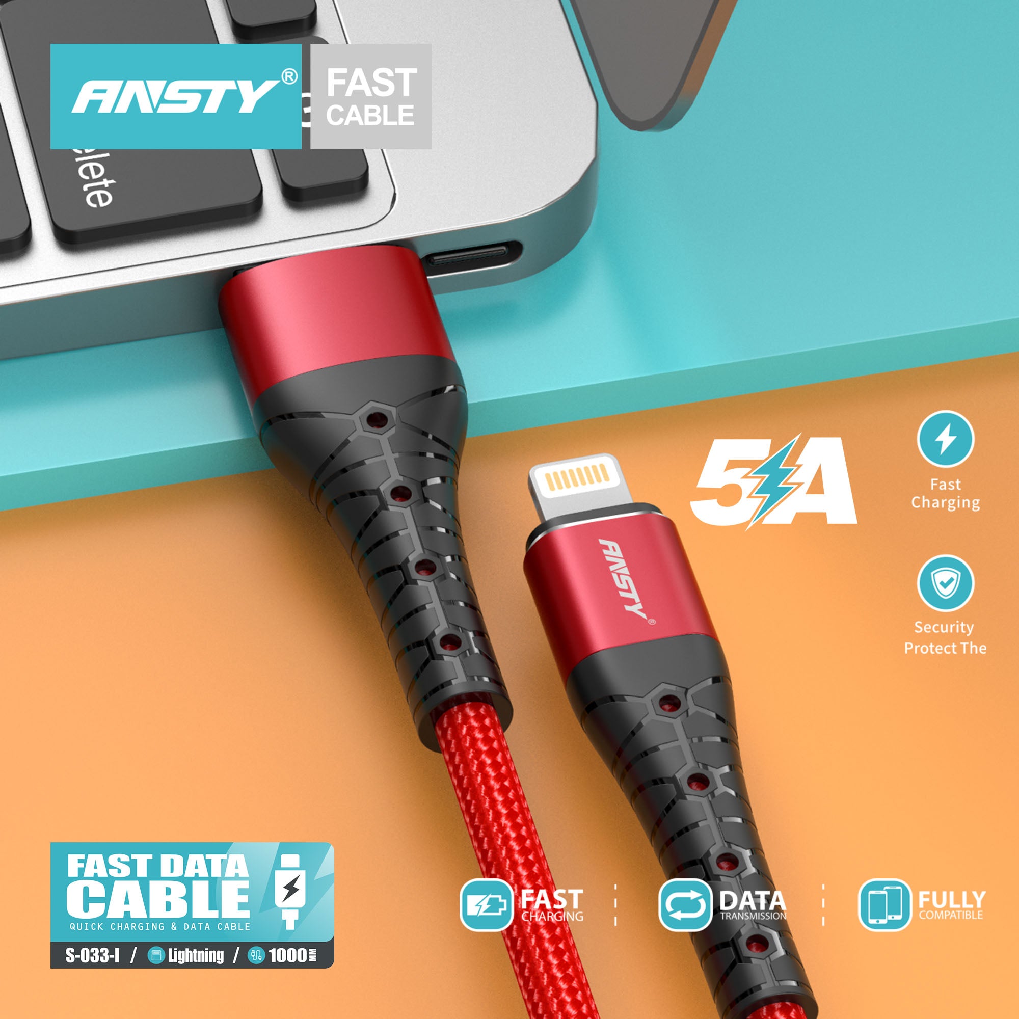 Lightning USB Fast Charging & Data Cable S-033-I