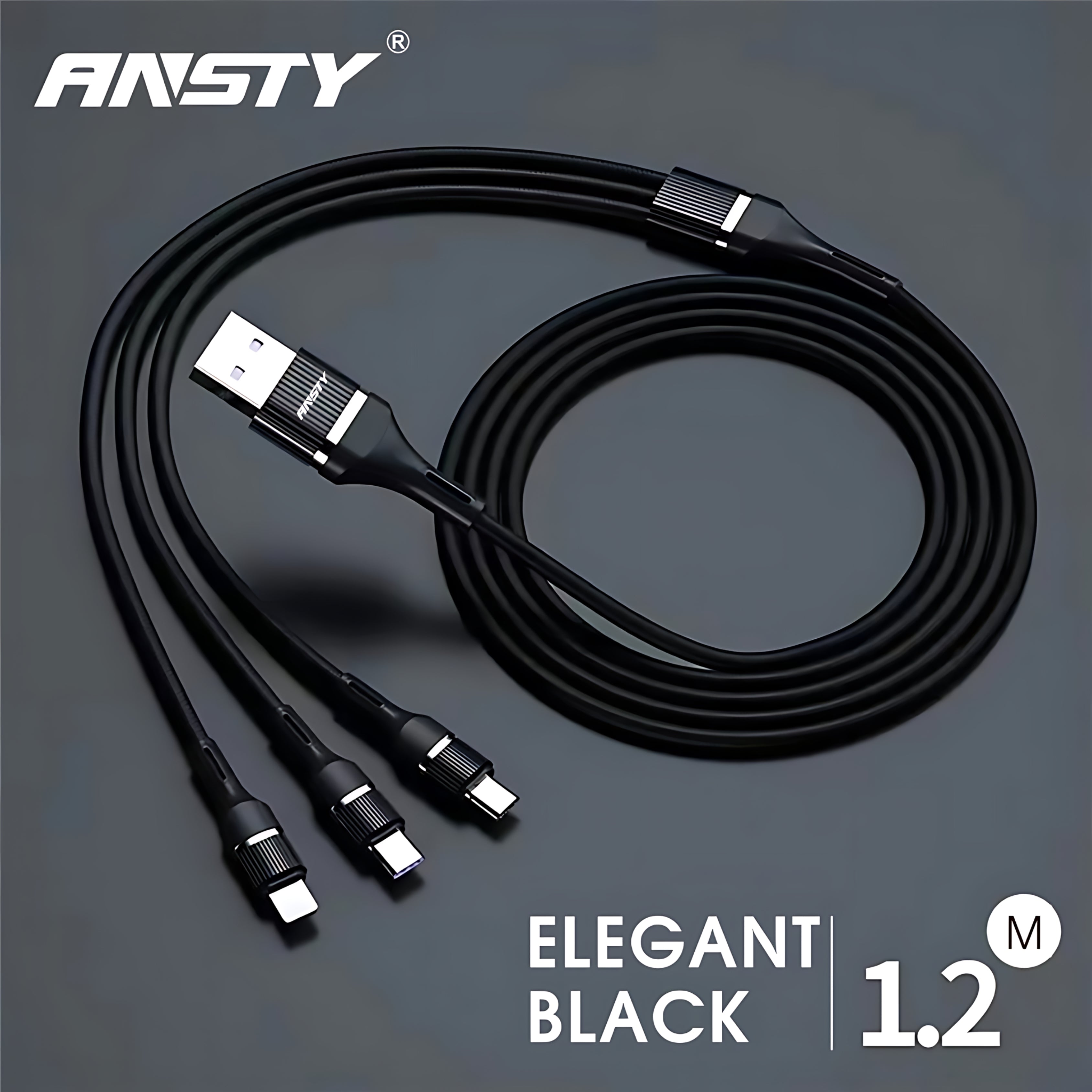 3in2 Metal 66W Fast Charging Cable S-036 Micro USB, Type-C & Lightning