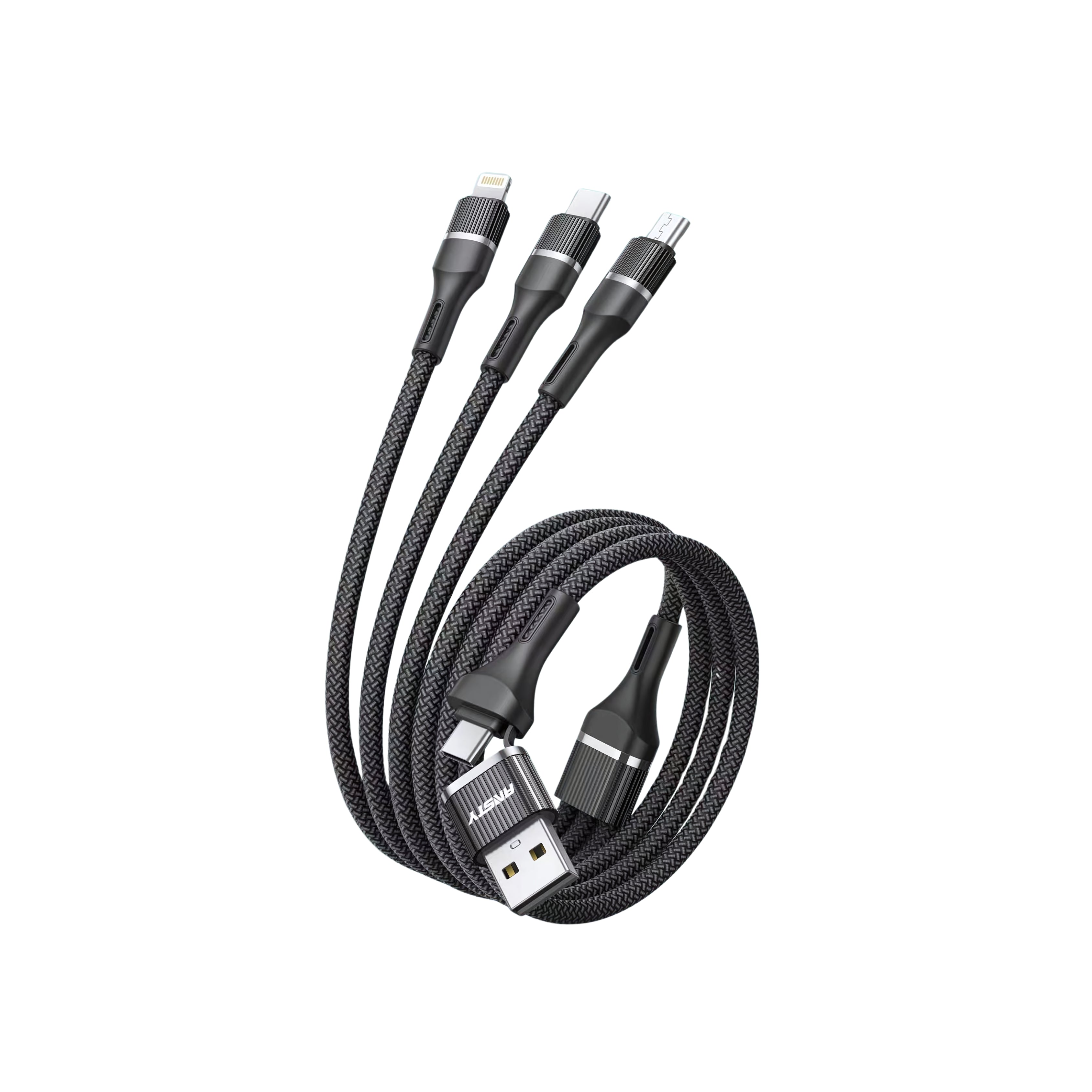 3in2 Metal 66W Fast Charging Cable S-036 Micro USB, Type-C & Lightning